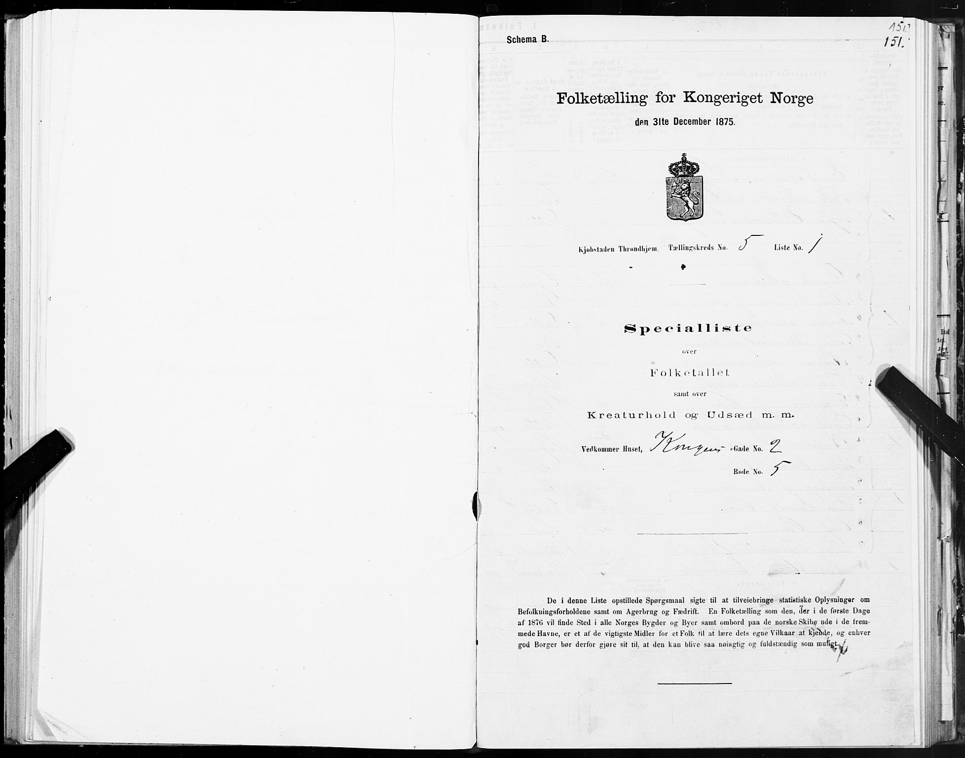 SAT, 1875 census for 1601 Trondheim, 1875, p. 3151