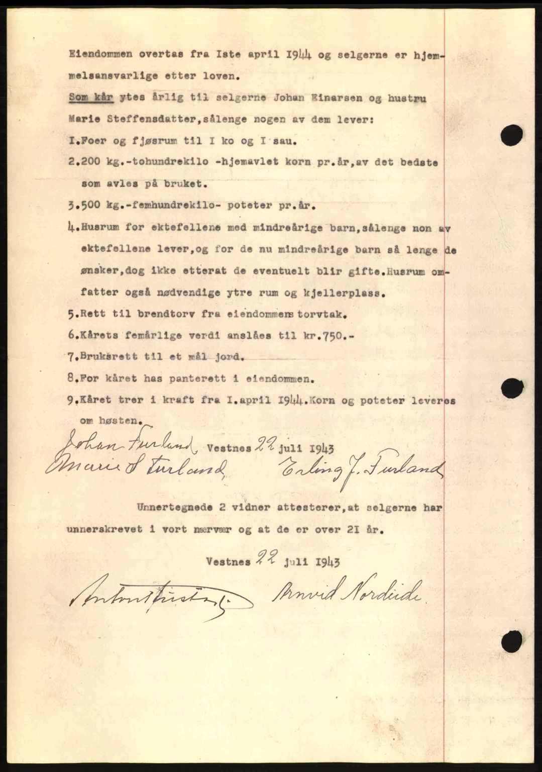 Romsdal sorenskriveri, AV/SAT-A-4149/1/2/2C: Mortgage book no. A14, 1943-1943, Diary no: : 1254/1943