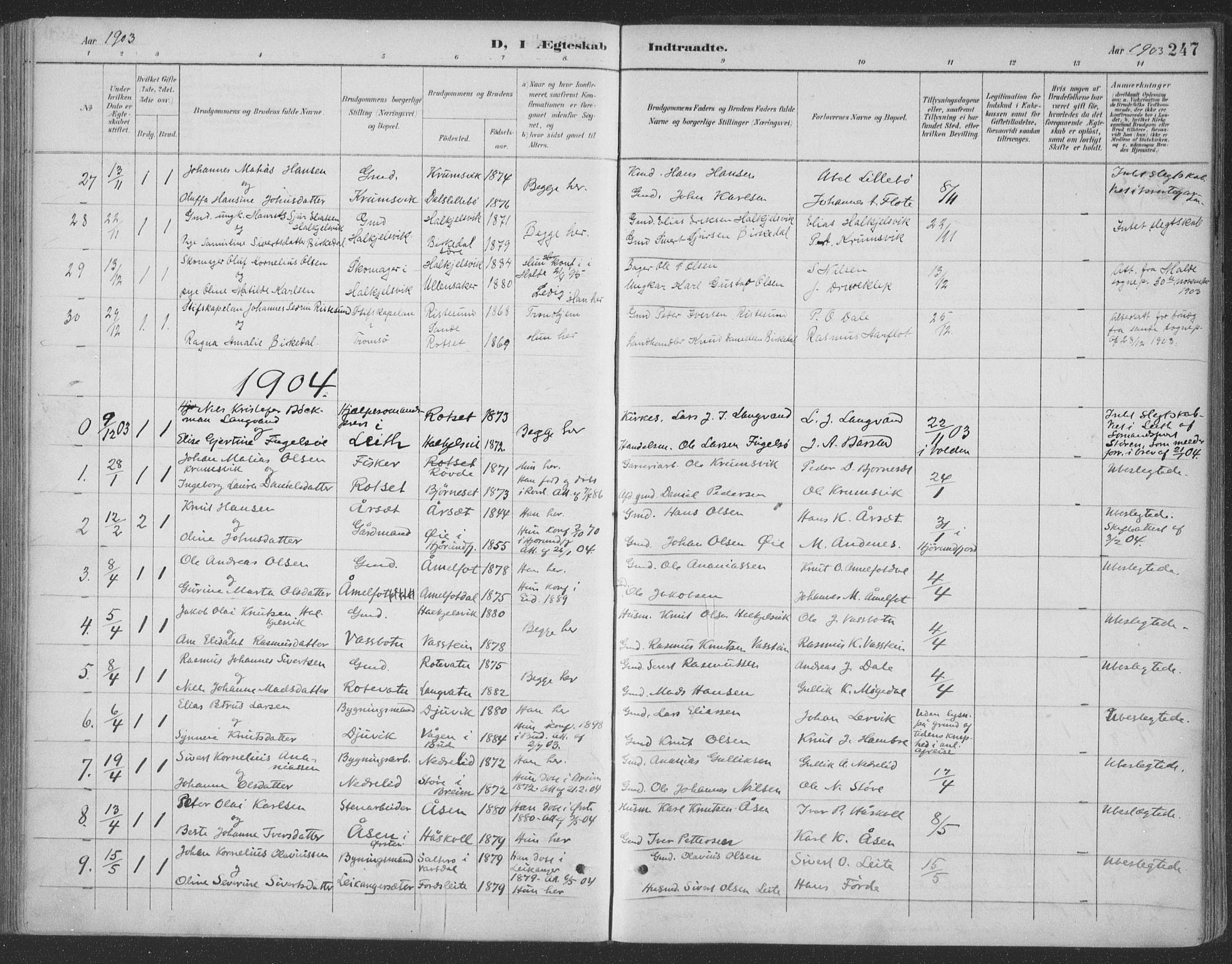 Ministerialprotokoller, klokkerbøker og fødselsregistre - Møre og Romsdal, AV/SAT-A-1454/511/L0142: Parish register (official) no. 511A09, 1891-1905, p. 247