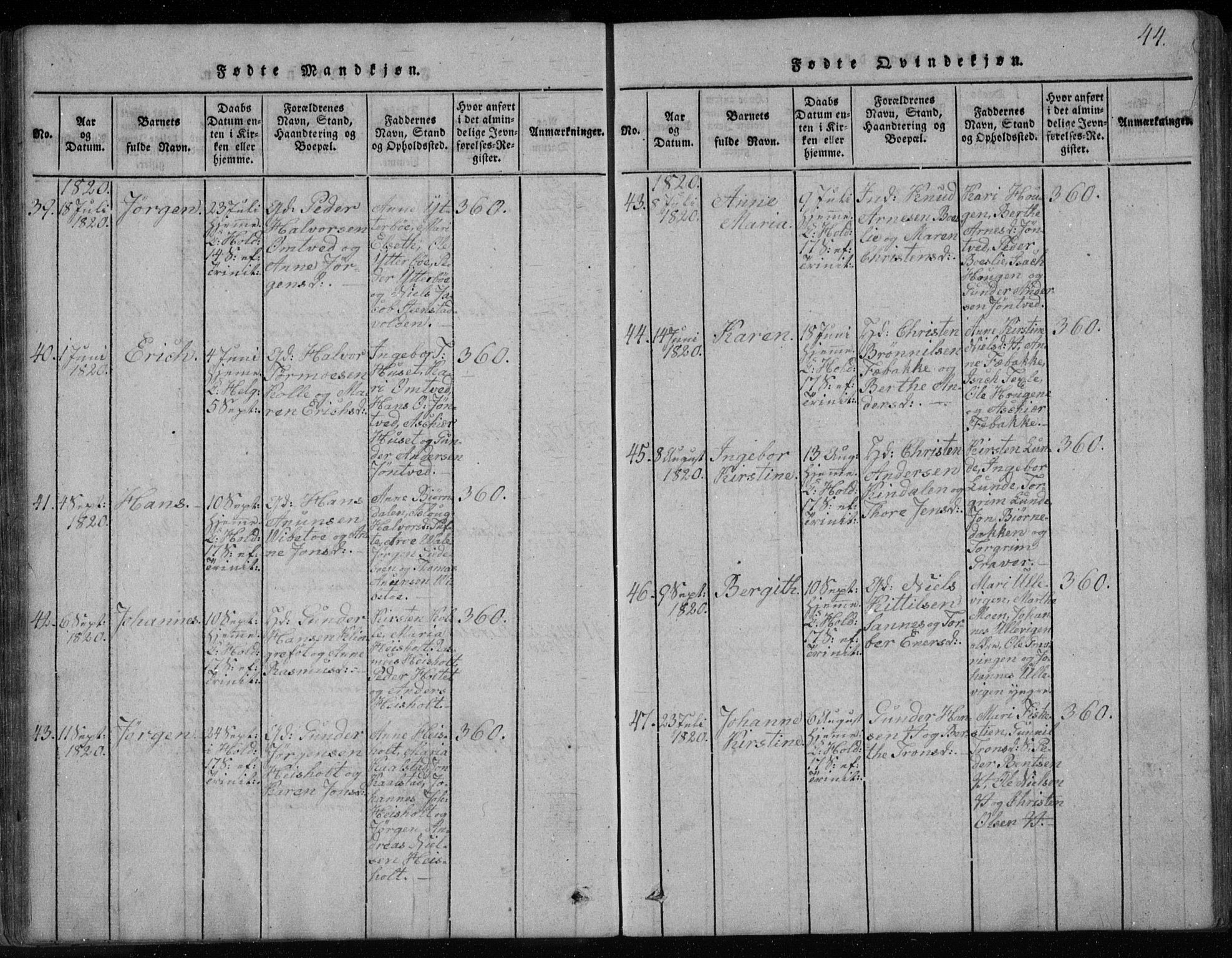 Holla kirkebøker, SAKO/A-272/F/Fa/L0003: Parish register (official) no. 3, 1815-1830, p. 44