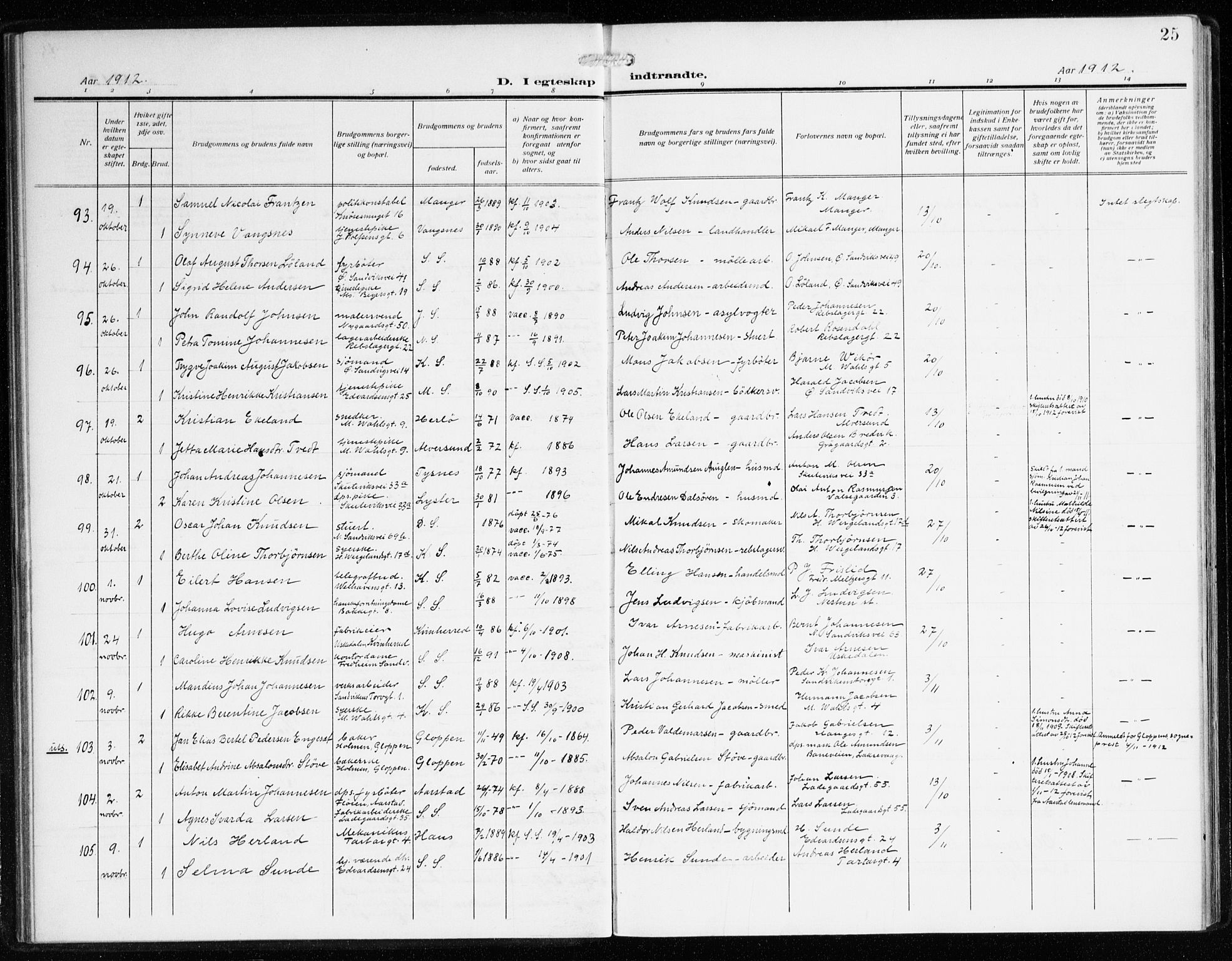 Sandviken Sokneprestembete, AV/SAB-A-77601/H/Ha/L0015: Parish register (official) no. D 2, 1911-1923, p. 25