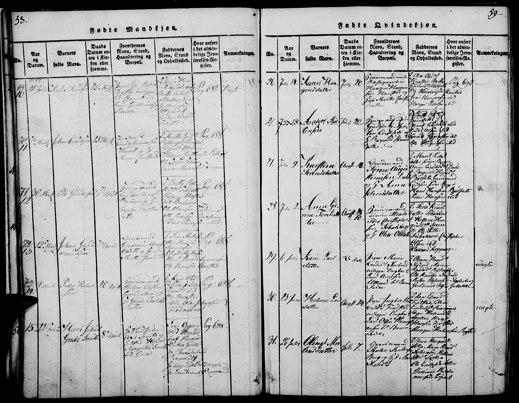 Elverum prestekontor, AV/SAH-PREST-044/H/Ha/Haa/L0007: Parish register (official) no. 7, 1815-1830, p. 58-59