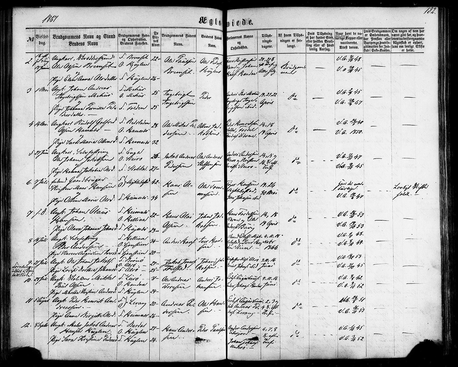 Ministerialprotokoller, klokkerbøker og fødselsregistre - Nordland, AV/SAT-A-1459/838/L0551: Parish register (official) no. 838A09, 1864-1880, p. 182