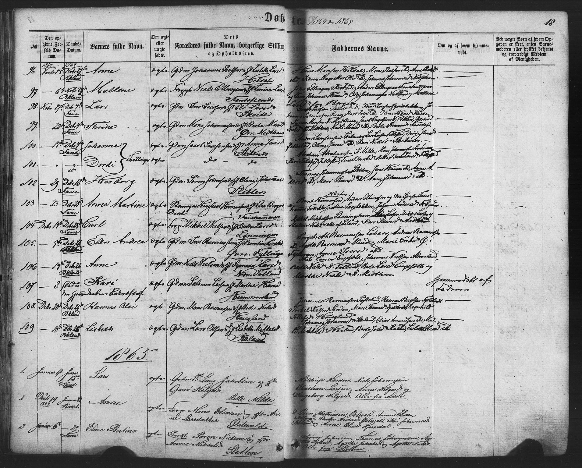 Fana Sokneprestembete, SAB/A-75101/H/Haa/Haaa/L0012: Parish register (official) no. A 12, 1862-1878, p. 18