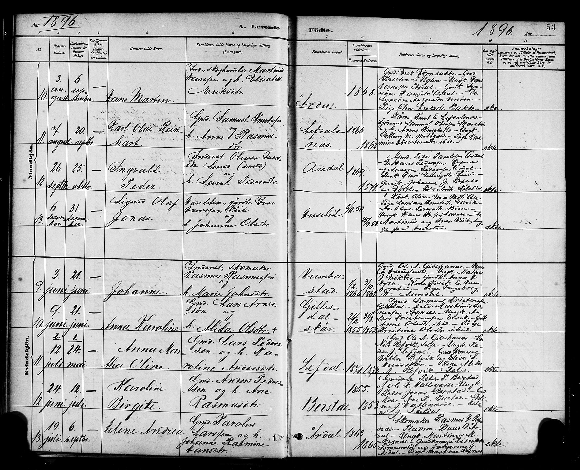 Davik sokneprestembete, AV/SAB-A-79701/H/Haa/Haab/L0001: Parish register (official) no. B 1, 1882-1900, p. 53