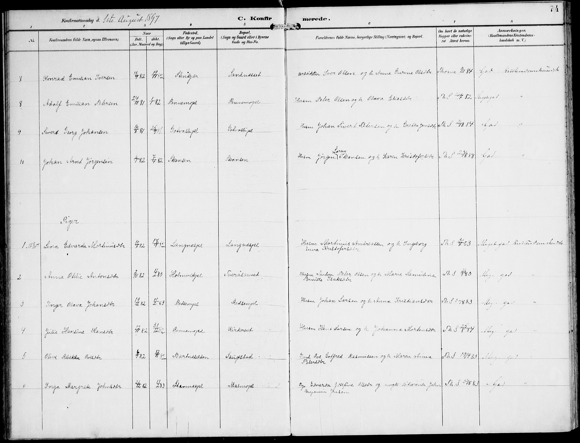 Ministerialprotokoller, klokkerbøker og fødselsregistre - Nord-Trøndelag, AV/SAT-A-1458/745/L0430: Parish register (official) no. 745A02, 1895-1913, p. 74