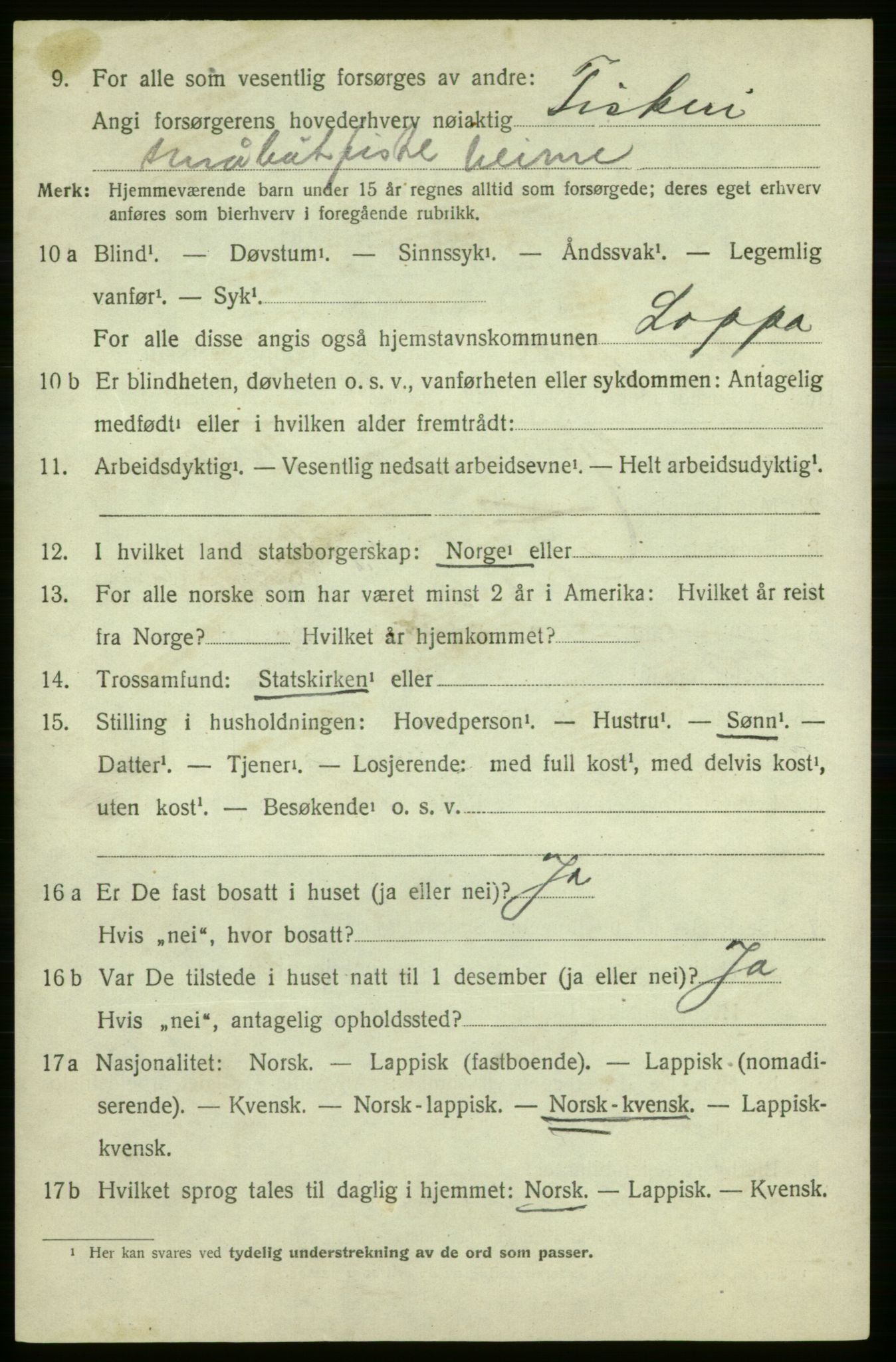 SATØ, 1920 census for Loppa, 1920, p. 663