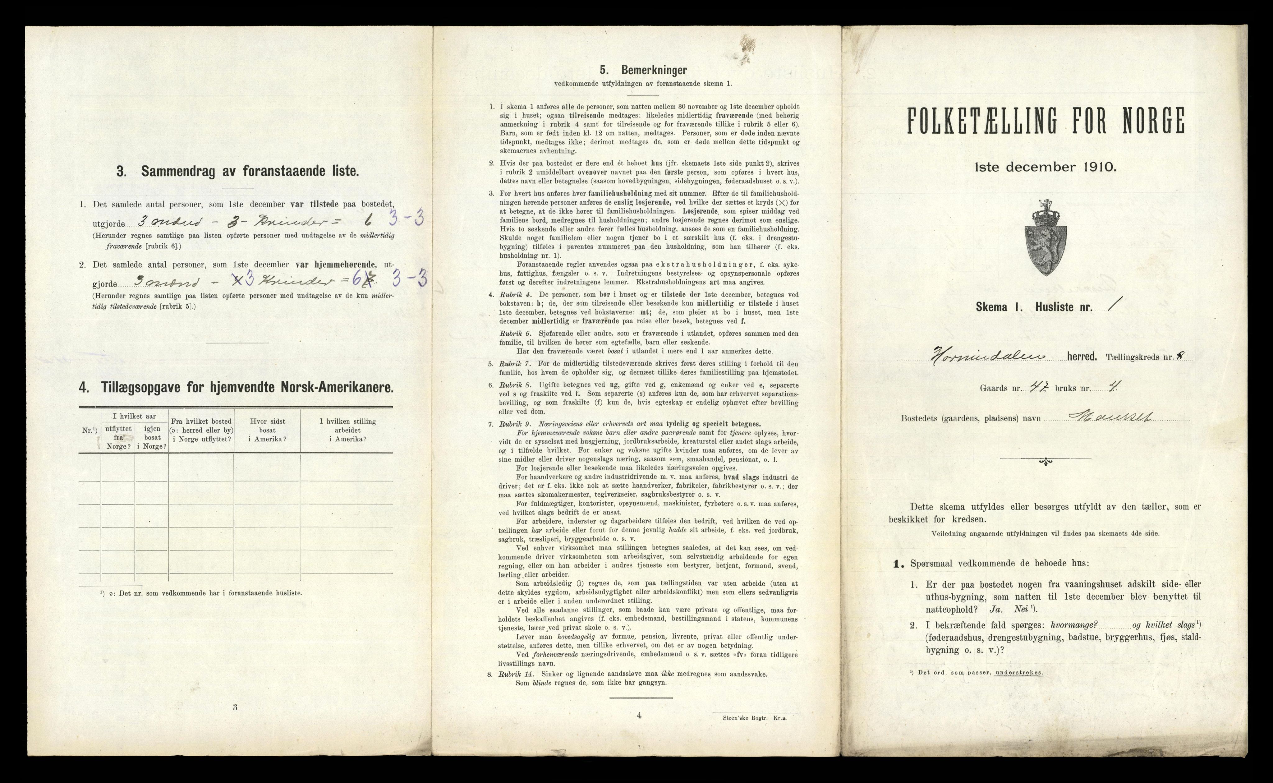 RA, 1910 census for Hornindal, 1910, p. 478