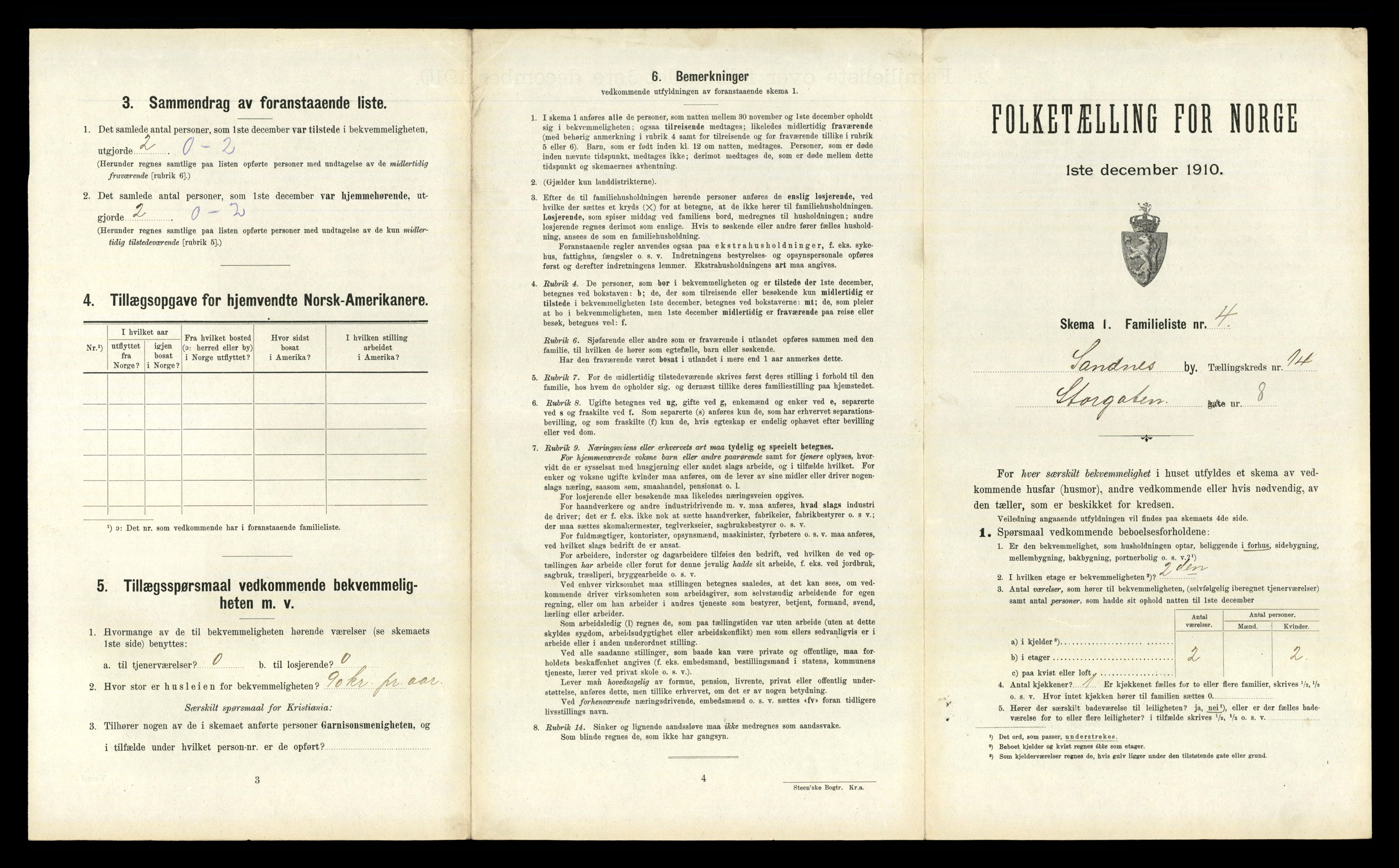 RA, 1910 census for Sandnes, 1910, p. 1450