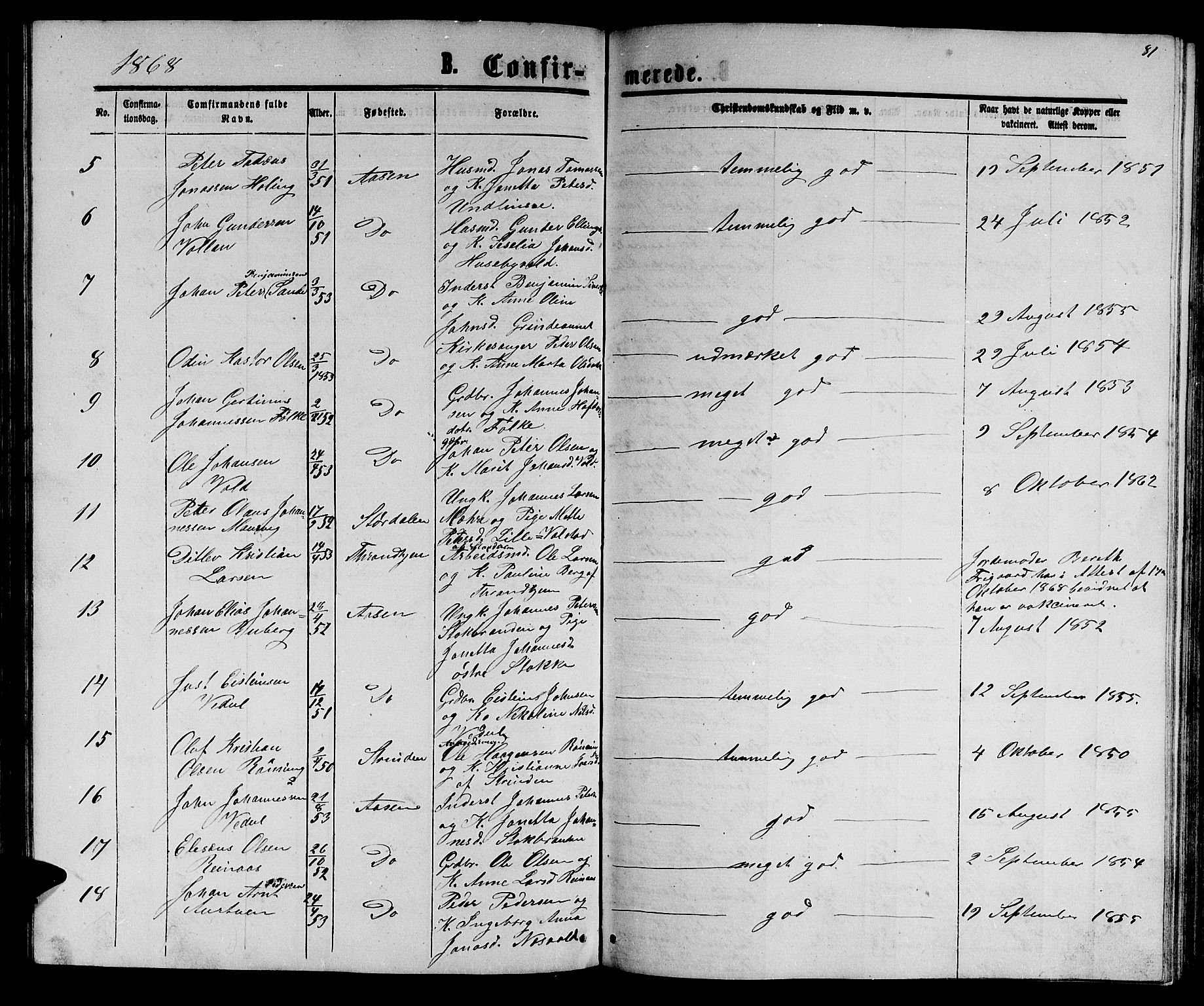 Ministerialprotokoller, klokkerbøker og fødselsregistre - Nord-Trøndelag, SAT/A-1458/714/L0133: Parish register (copy) no. 714C02, 1865-1877, p. 81