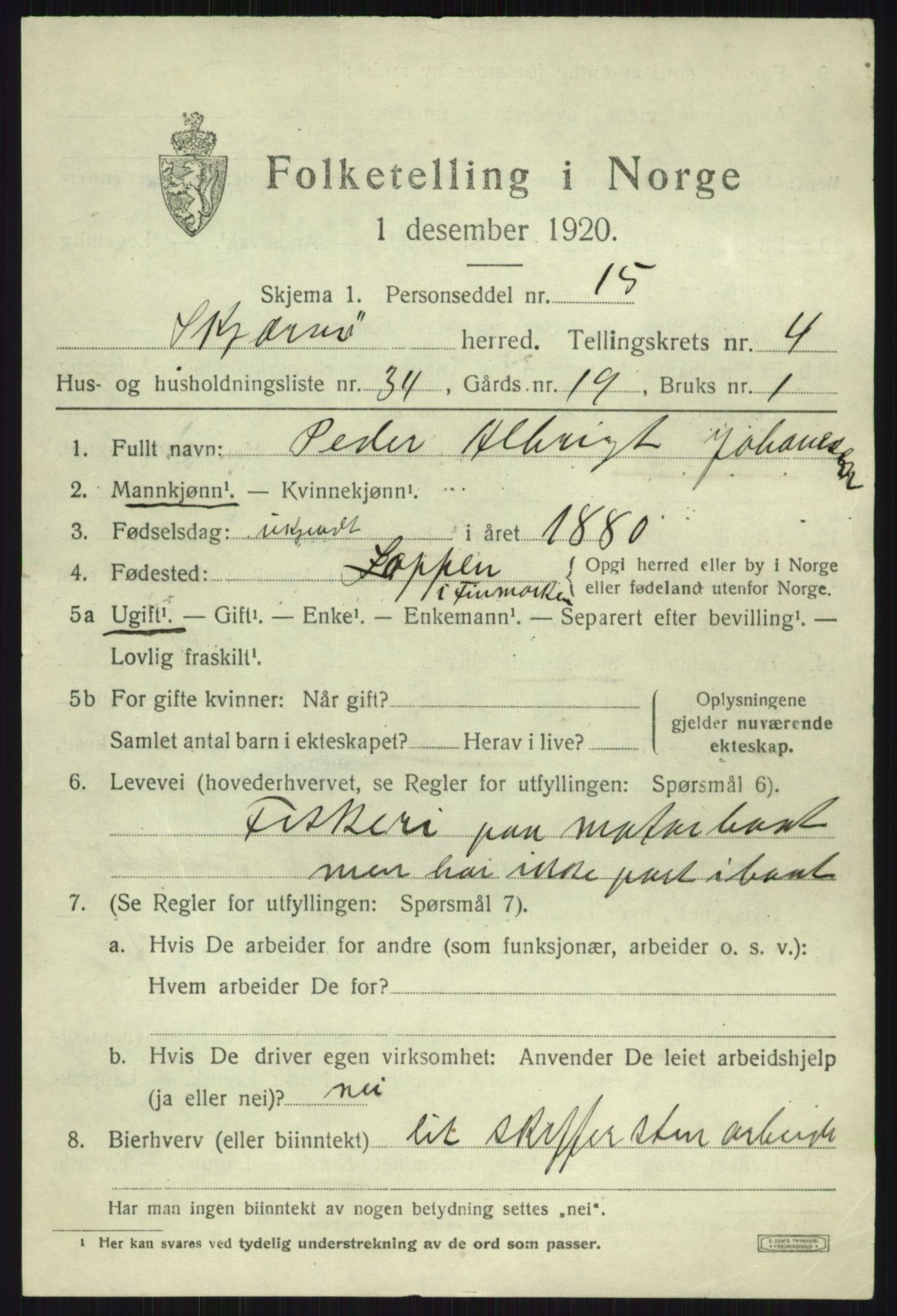 SATØ, 1920 census for Skjervøy, 1920, p. 2913