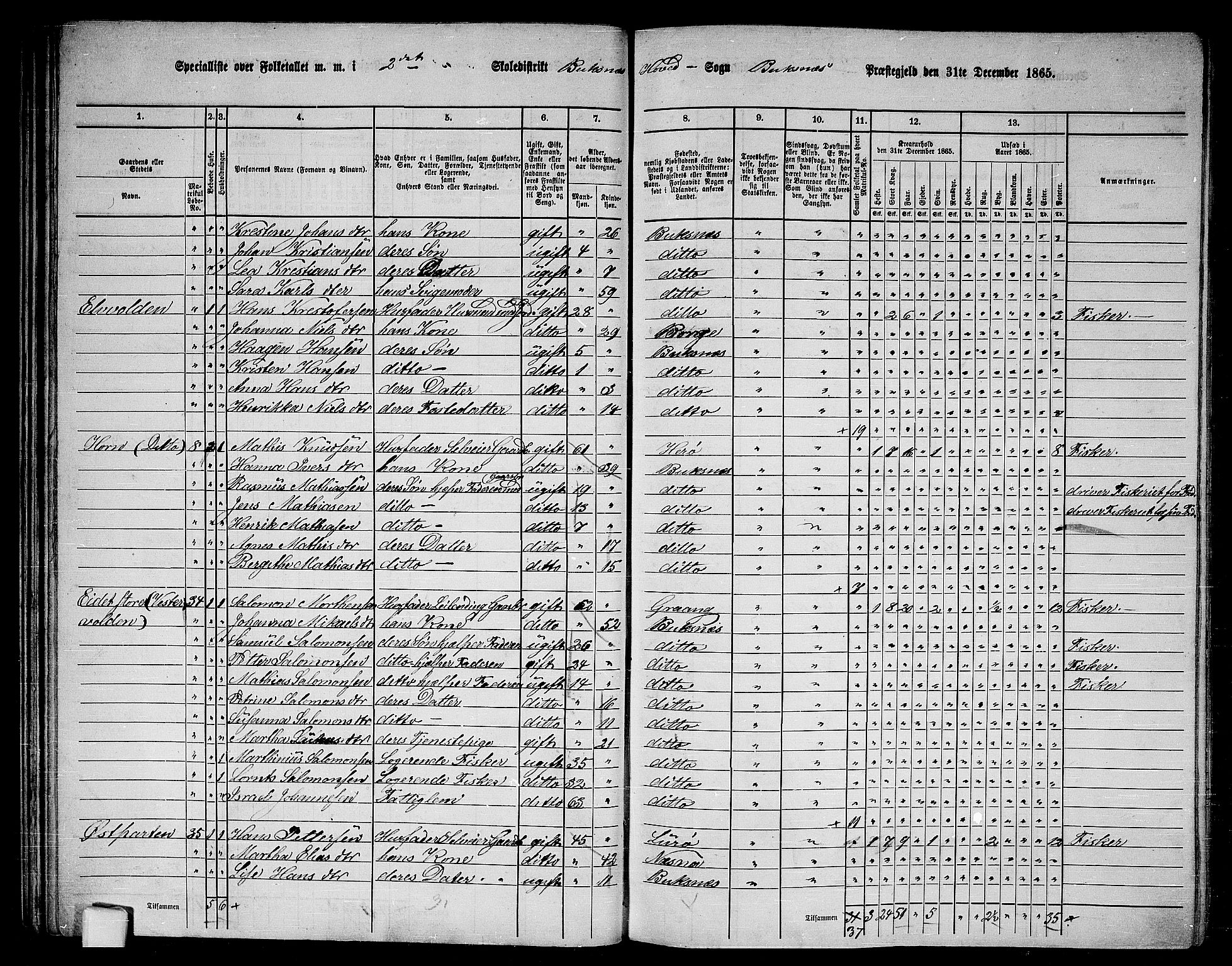 RA, 1865 census for Buksnes, 1865, p. 34