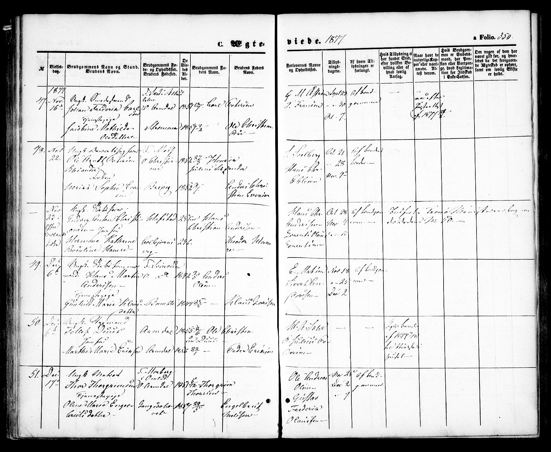 Arendal sokneprestkontor, Trefoldighet, SAK/1111-0040/F/Fa/L0007: Parish register (official) no. A 7, 1868-1878, p. 350