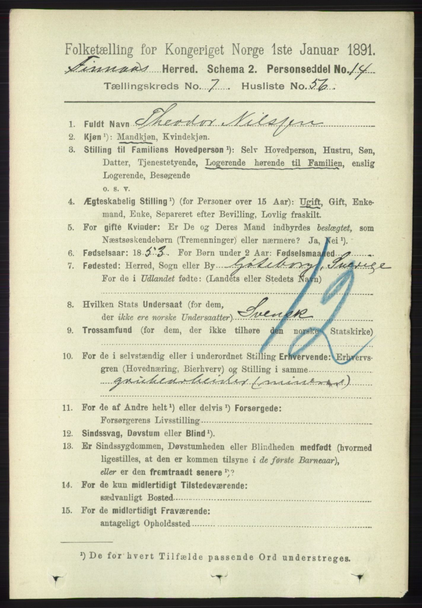 RA, 1891 census for 1218 Finnås, 1891, p. 3003
