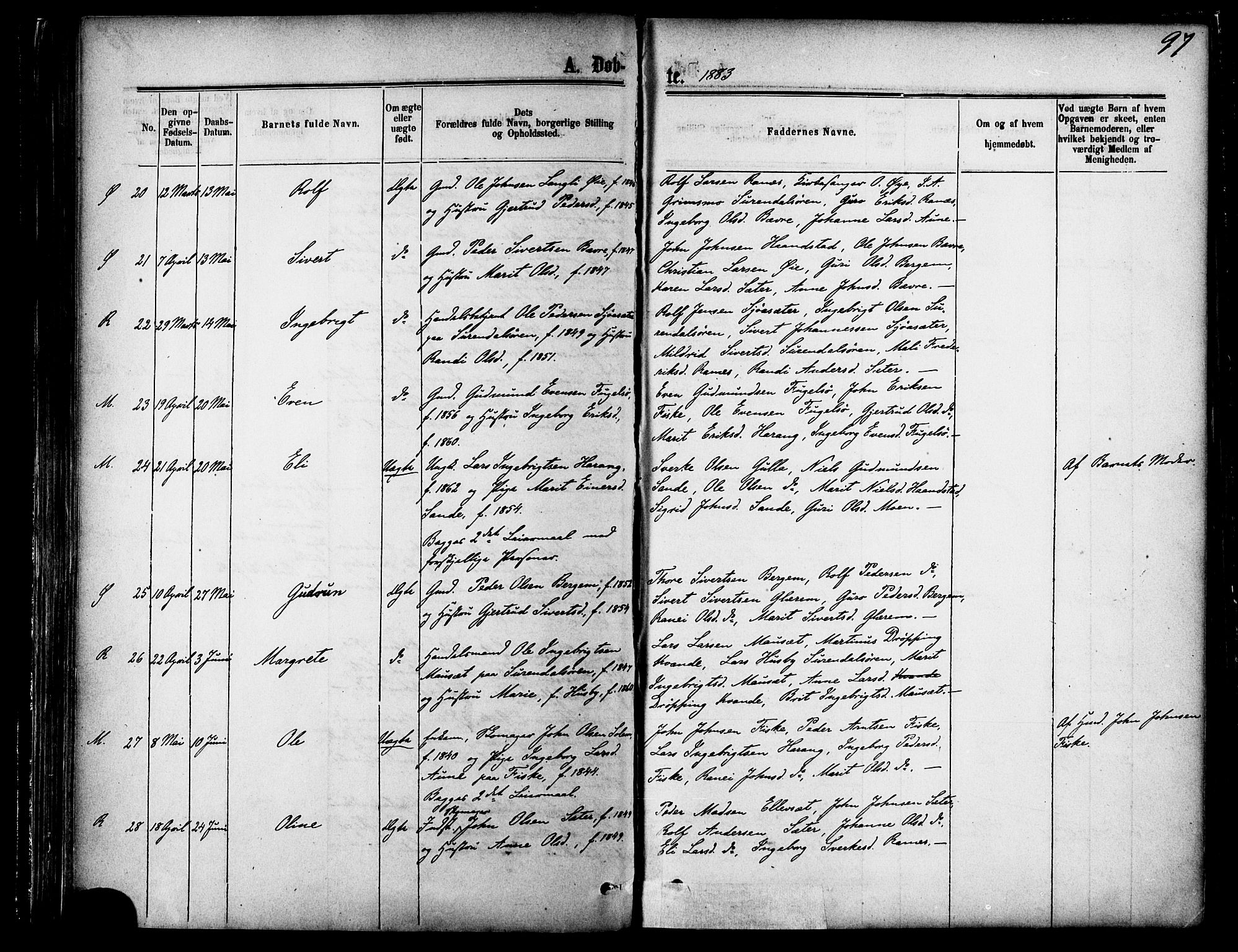 Ministerialprotokoller, klokkerbøker og fødselsregistre - Møre og Romsdal, AV/SAT-A-1454/595/L1046: Parish register (official) no. 595A08, 1874-1884, p. 97