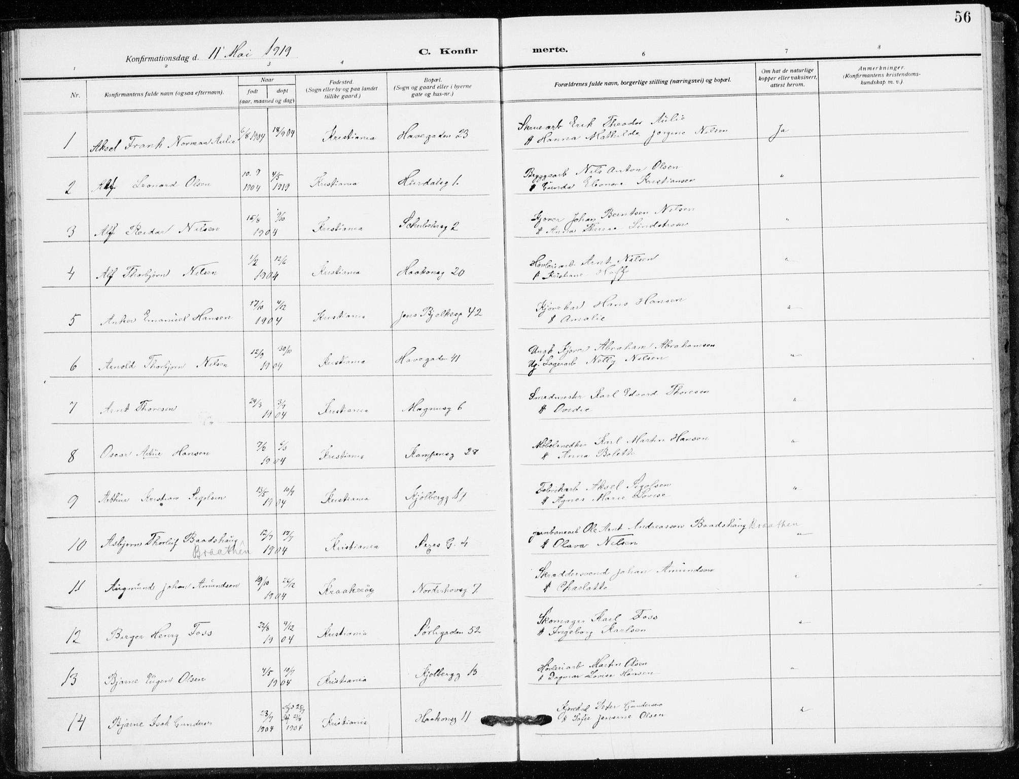 Kampen prestekontor Kirkebøker, SAO/A-10853/F/Fa/L0013: Parish register (official) no. I 13, 1917-1922, p. 56