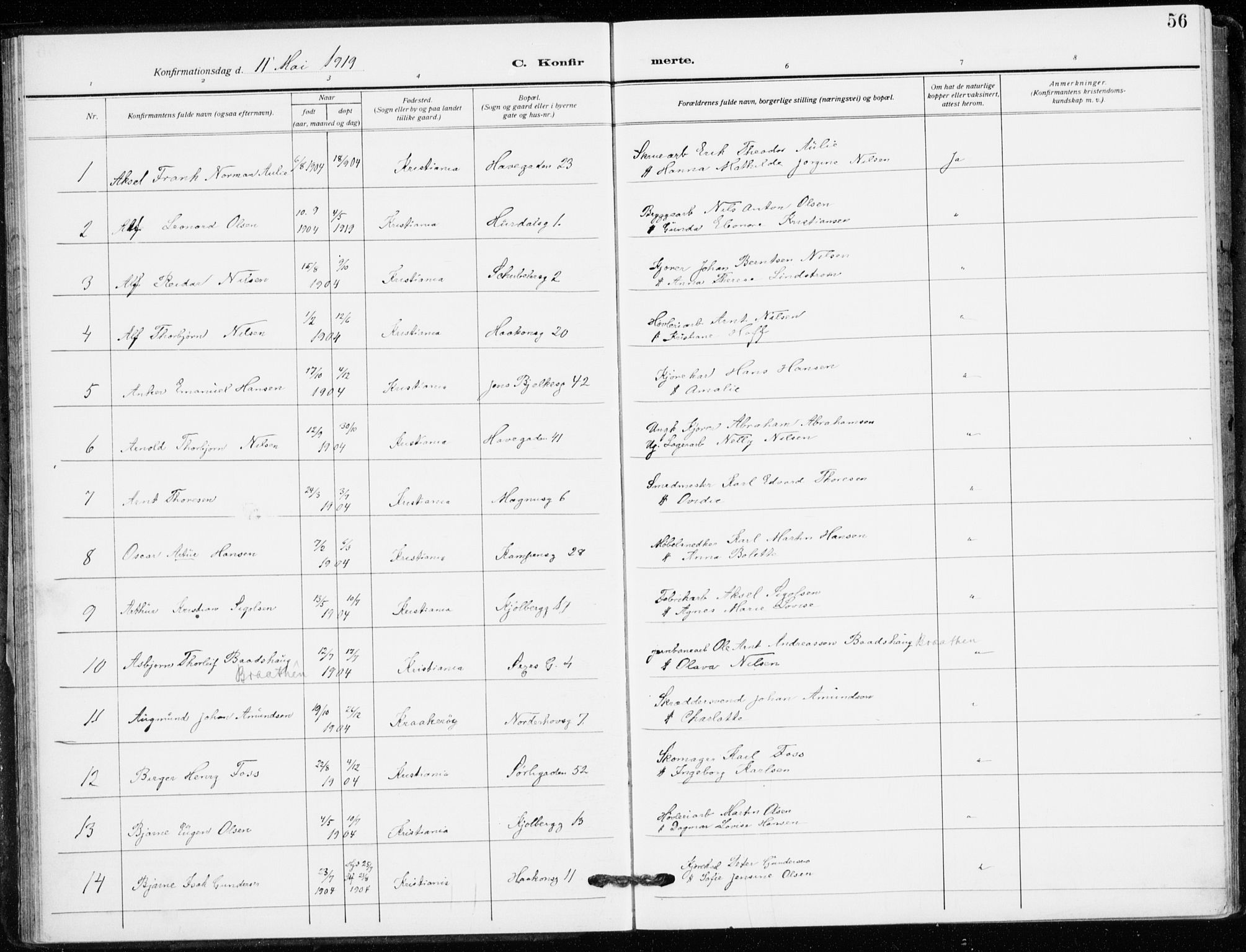 Kampen prestekontor Kirkebøker, AV/SAO-A-10853/F/Fa/L0013: Parish register (official) no. I 13, 1917-1922, p. 56