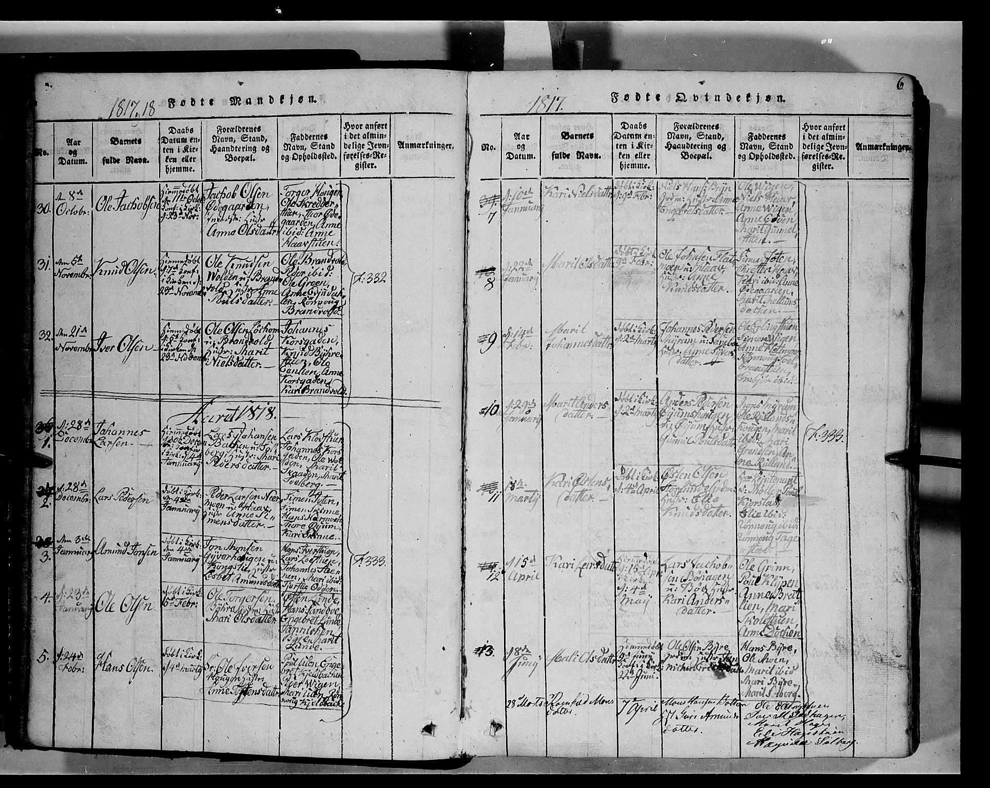 Fron prestekontor, AV/SAH-PREST-078/H/Ha/Hab/L0004: Parish register (copy) no. 4, 1816-1850, p. 6