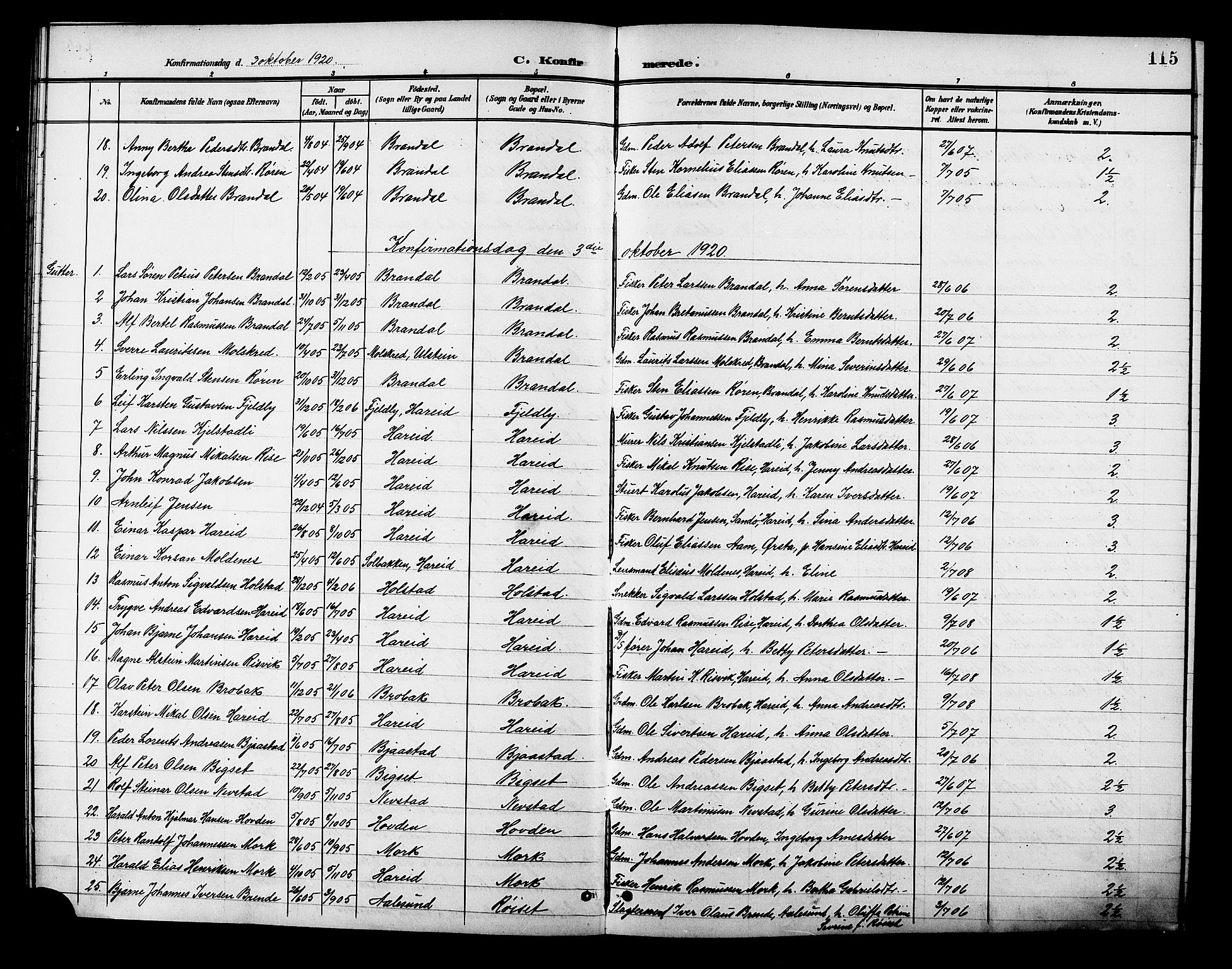 Ministerialprotokoller, klokkerbøker og fødselsregistre - Møre og Romsdal, AV/SAT-A-1454/510/L0126: Parish register (copy) no. 510C03, 1900-1922, p. 115