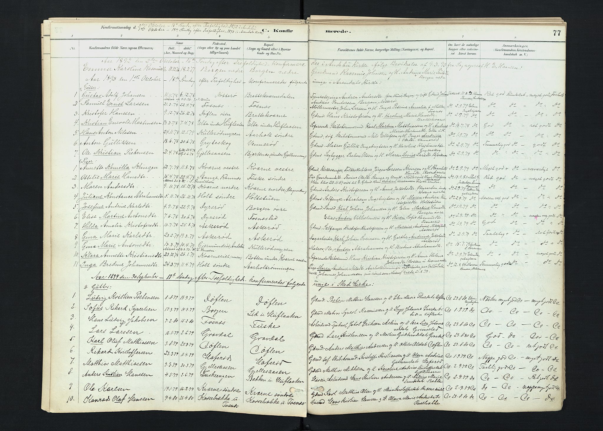 Stokke kirkebøker, SAKO/A-320/F/Fc/L0001: Parish register (official) no. III 1, 1884-1910, p. 77