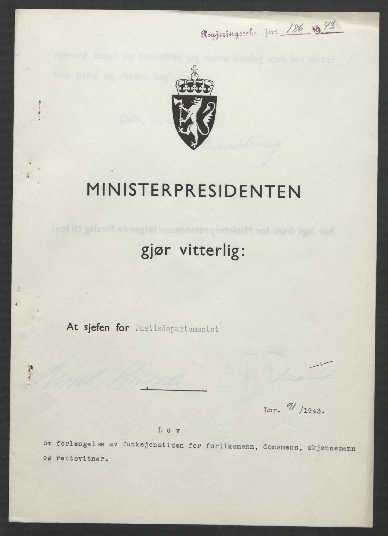 NS-administrasjonen 1940-1945 (Statsrådsekretariatet, de kommisariske statsråder mm), RA/S-4279/D/Db/L0099: Lover, 1943, p. 413