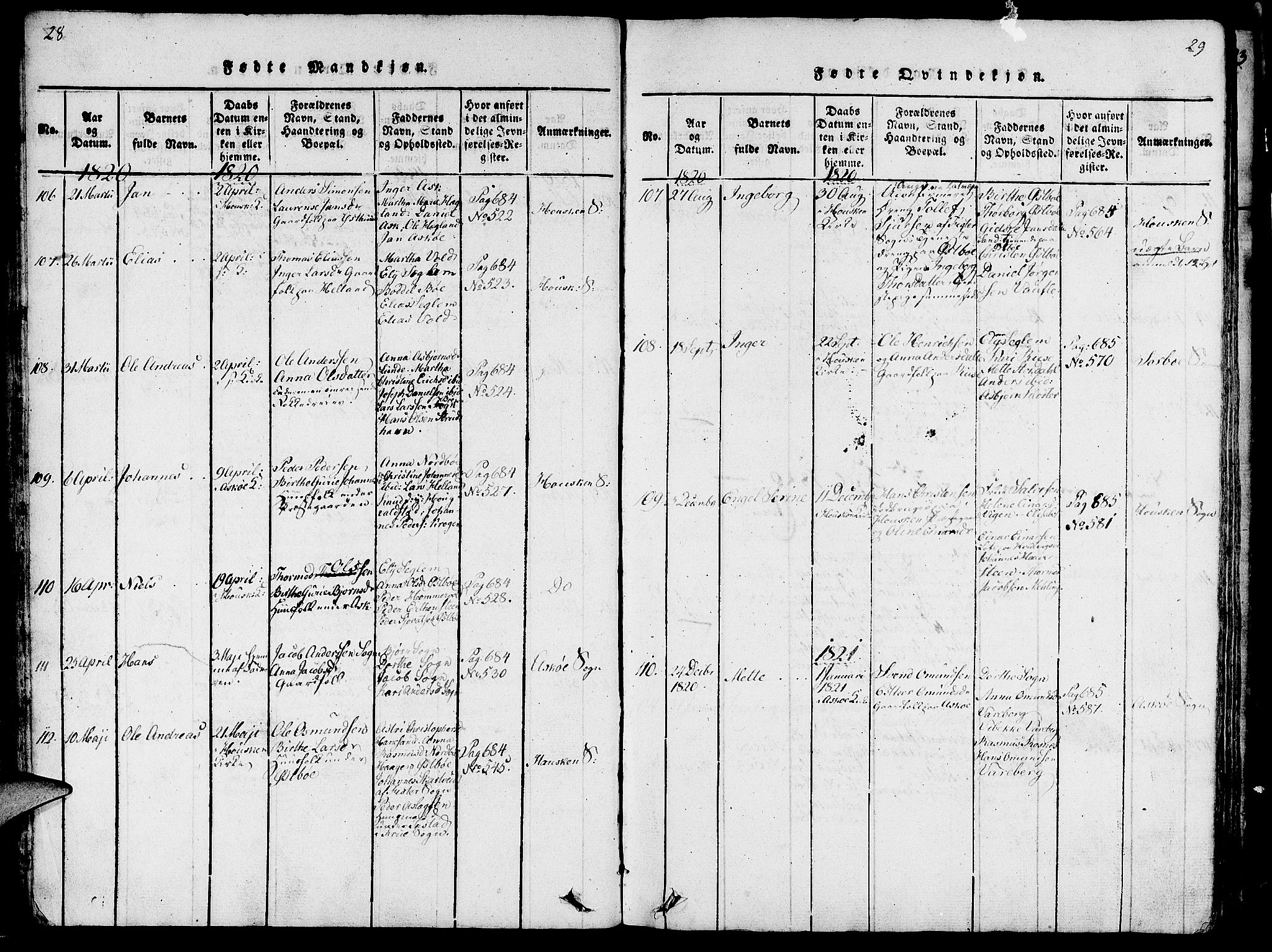 Rennesøy sokneprestkontor, SAST/A -101827/H/Ha/Haa/L0004: Parish register (official) no. A 4, 1816-1837, p. 28-29