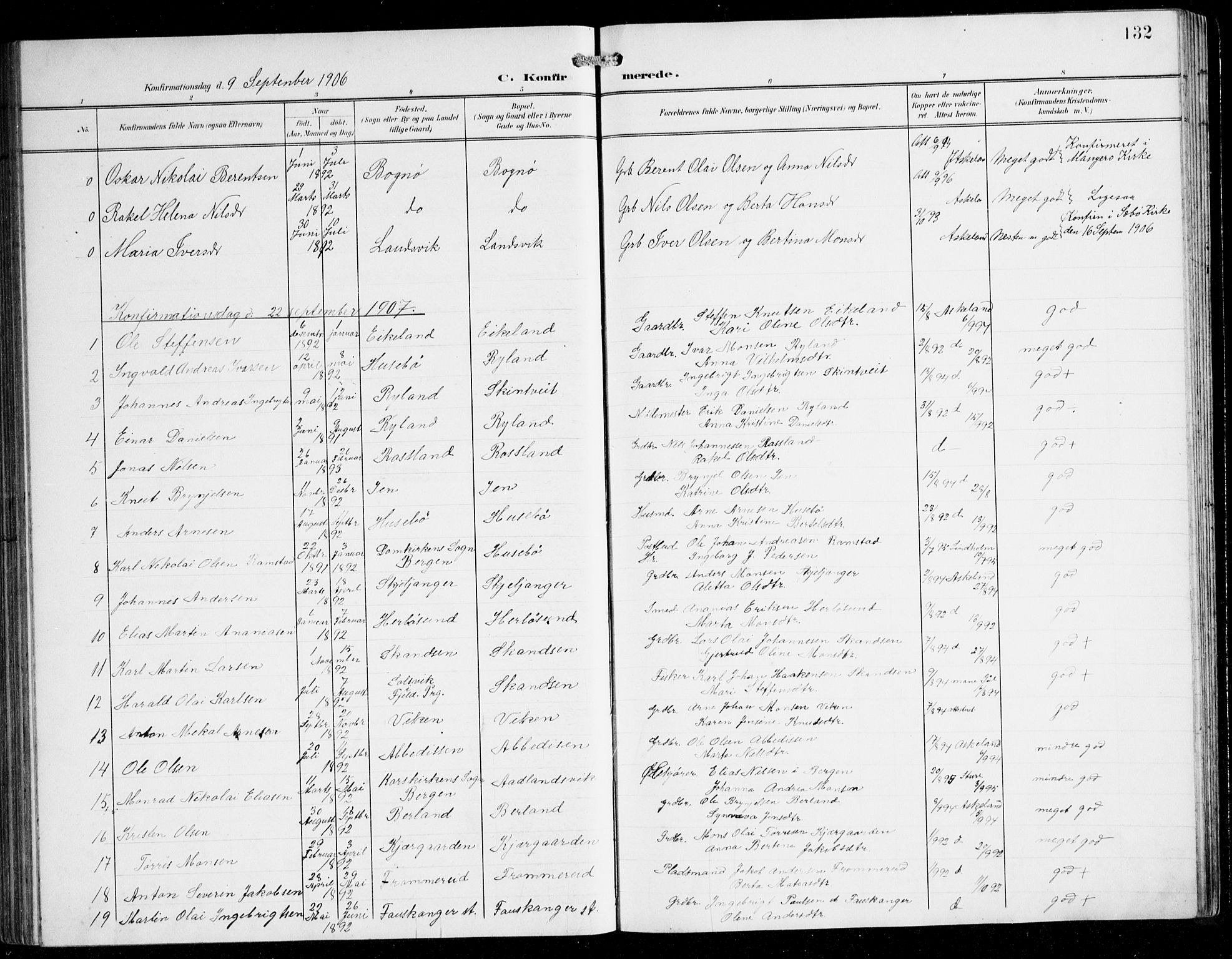 Herdla Sokneprestembete, AV/SAB-A-75701/H/Hab: Parish register (copy) no. C 1, 1900-1913, p. 132