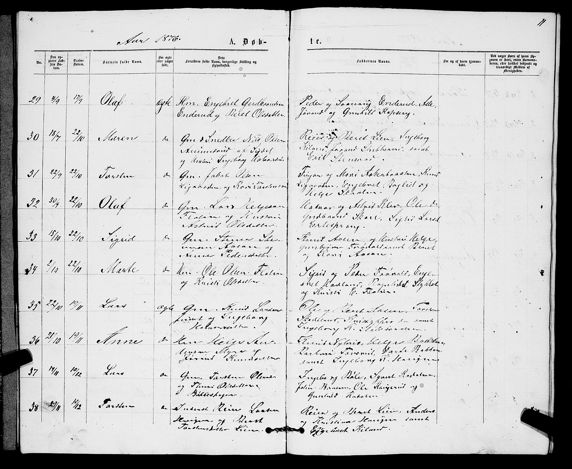 Sigdal kirkebøker, AV/SAKO-A-245/G/Gb/L0002: Parish register (copy) no. II 2, 1875-1900, p. 11