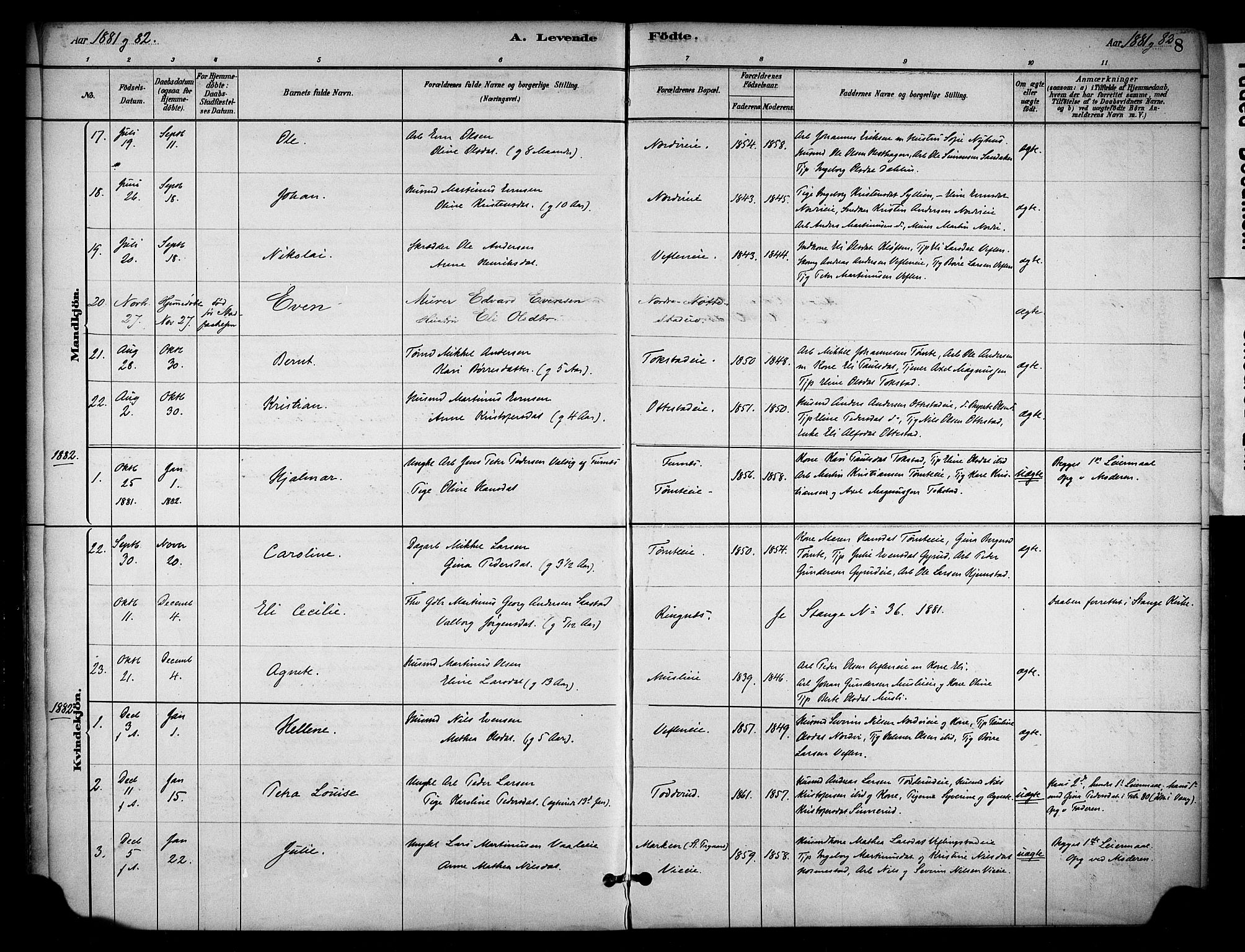 Stange prestekontor, AV/SAH-PREST-002/K/L0019: Parish register (official) no. 19, 1880-1891, p. 8