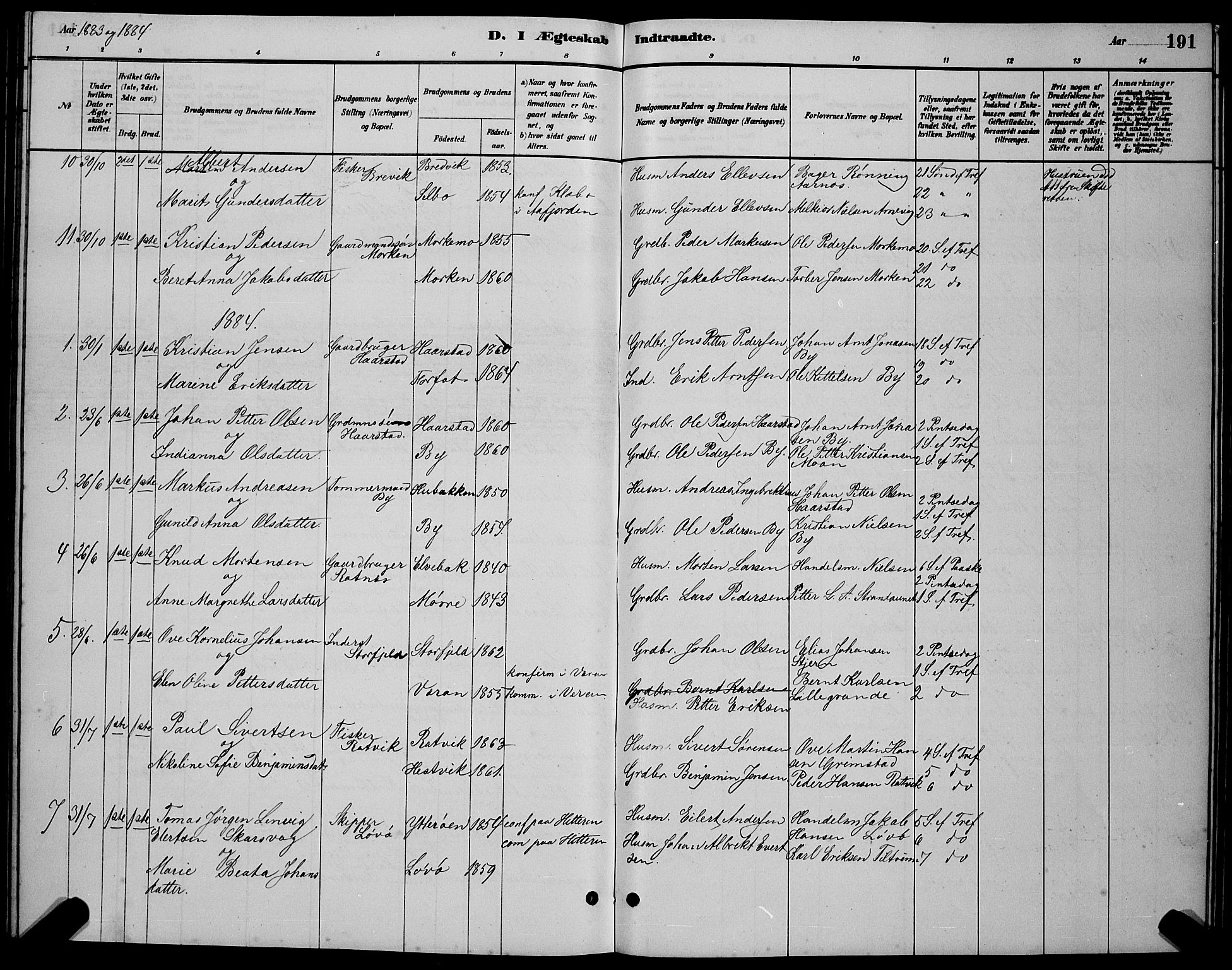 Ministerialprotokoller, klokkerbøker og fødselsregistre - Sør-Trøndelag, AV/SAT-A-1456/655/L0687: Parish register (copy) no. 655C03, 1880-1898, p. 191