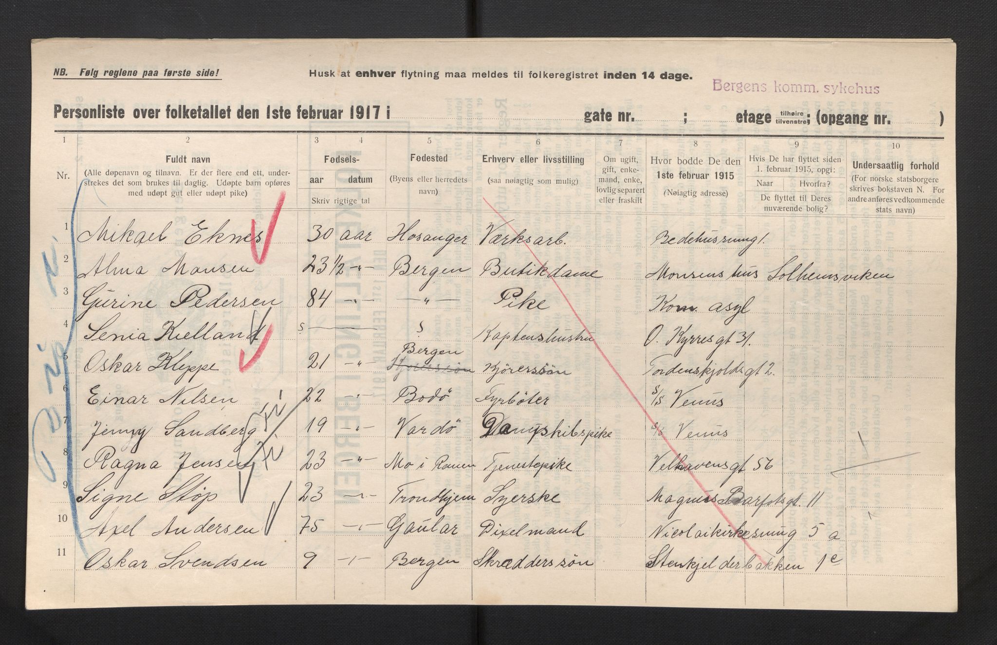 SAB, Municipal Census 1917 for Bergen, 1917, p. 52504