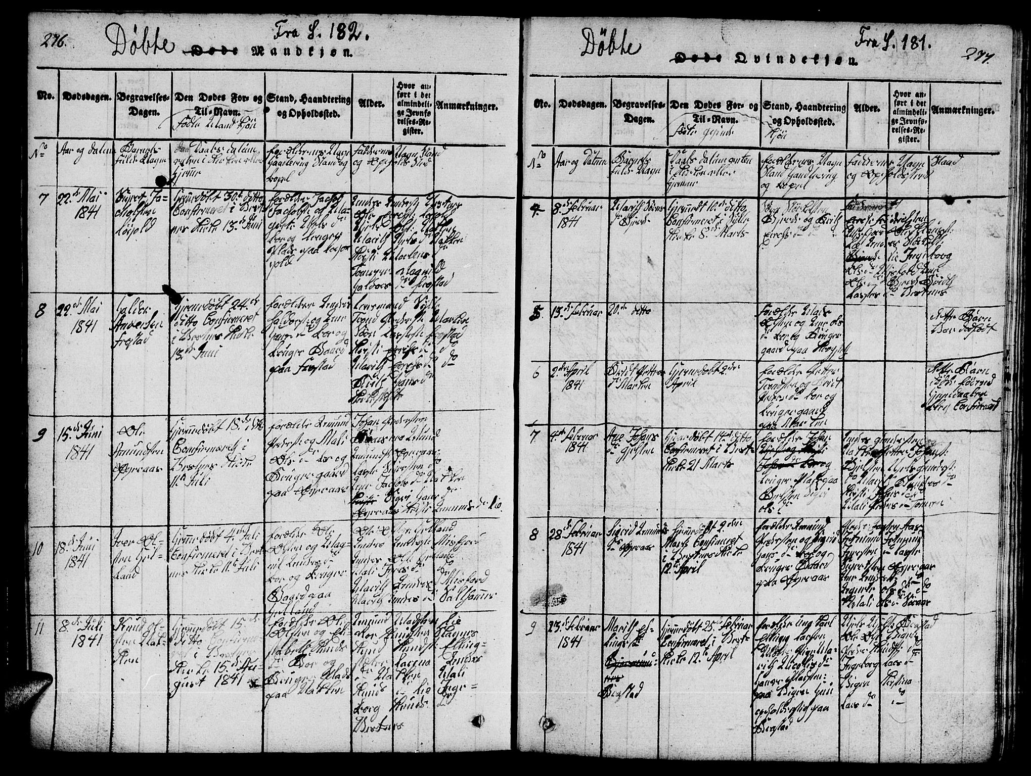 Ministerialprotokoller, klokkerbøker og fødselsregistre - Møre og Romsdal, AV/SAT-A-1454/539/L0535: Parish register (copy) no. 539C01, 1818-1842, p. 276-277