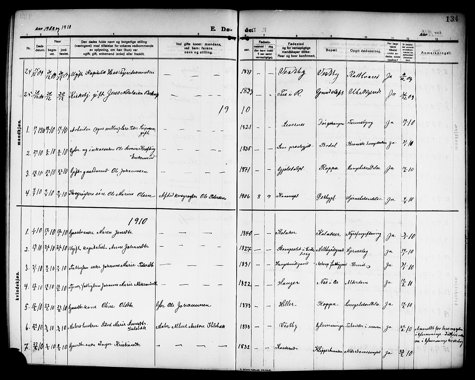 Rakkestad prestekontor Kirkebøker, AV/SAO-A-2008/G/Ga/L0001: Parish register (copy) no. I 1, 1909-1920, p. 134