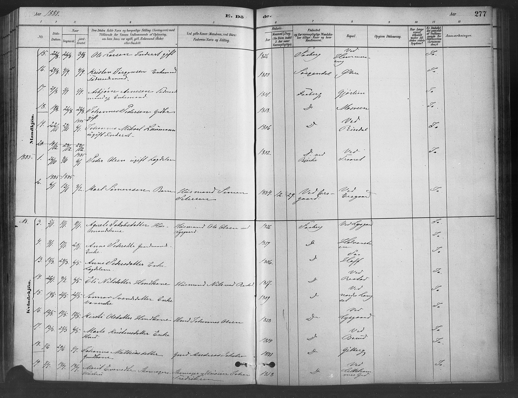 Fåberg prestekontor, SAH/PREST-086/H/Ha/Haa/L0009: Parish register (official) no. 9, 1879-1898, p. 277
