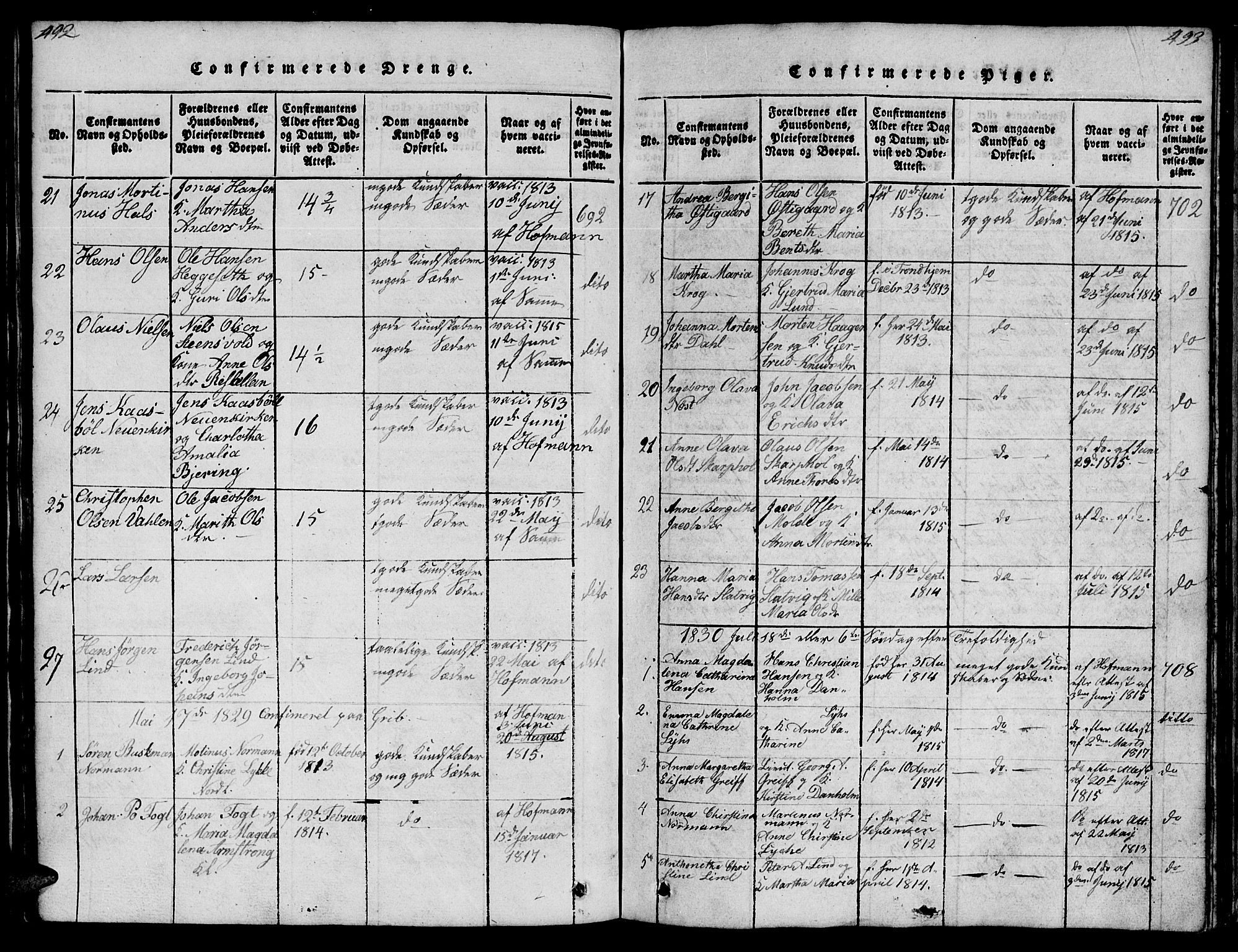 Ministerialprotokoller, klokkerbøker og fødselsregistre - Møre og Romsdal, SAT/A-1454/572/L0856: Parish register (copy) no. 572C01, 1819-1832, p. 492-493