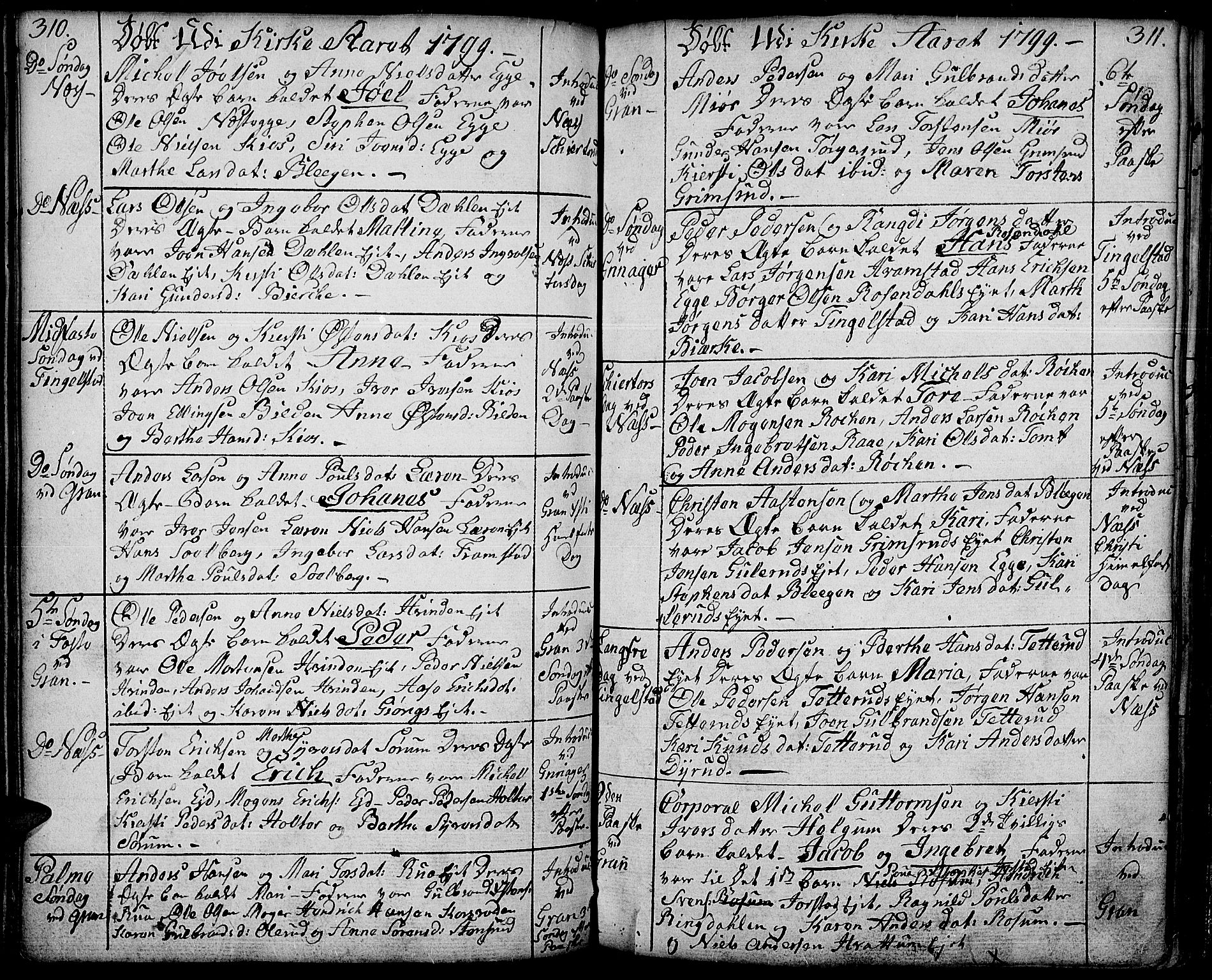 Gran prestekontor, SAH/PREST-112/H/Ha/Haa/L0006: Parish register (official) no. 6, 1787-1824, p. 310-311