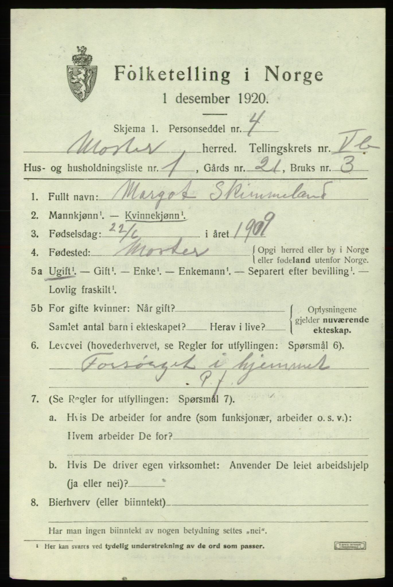 SAB, 1920 census for Moster, 1920, p. 1863