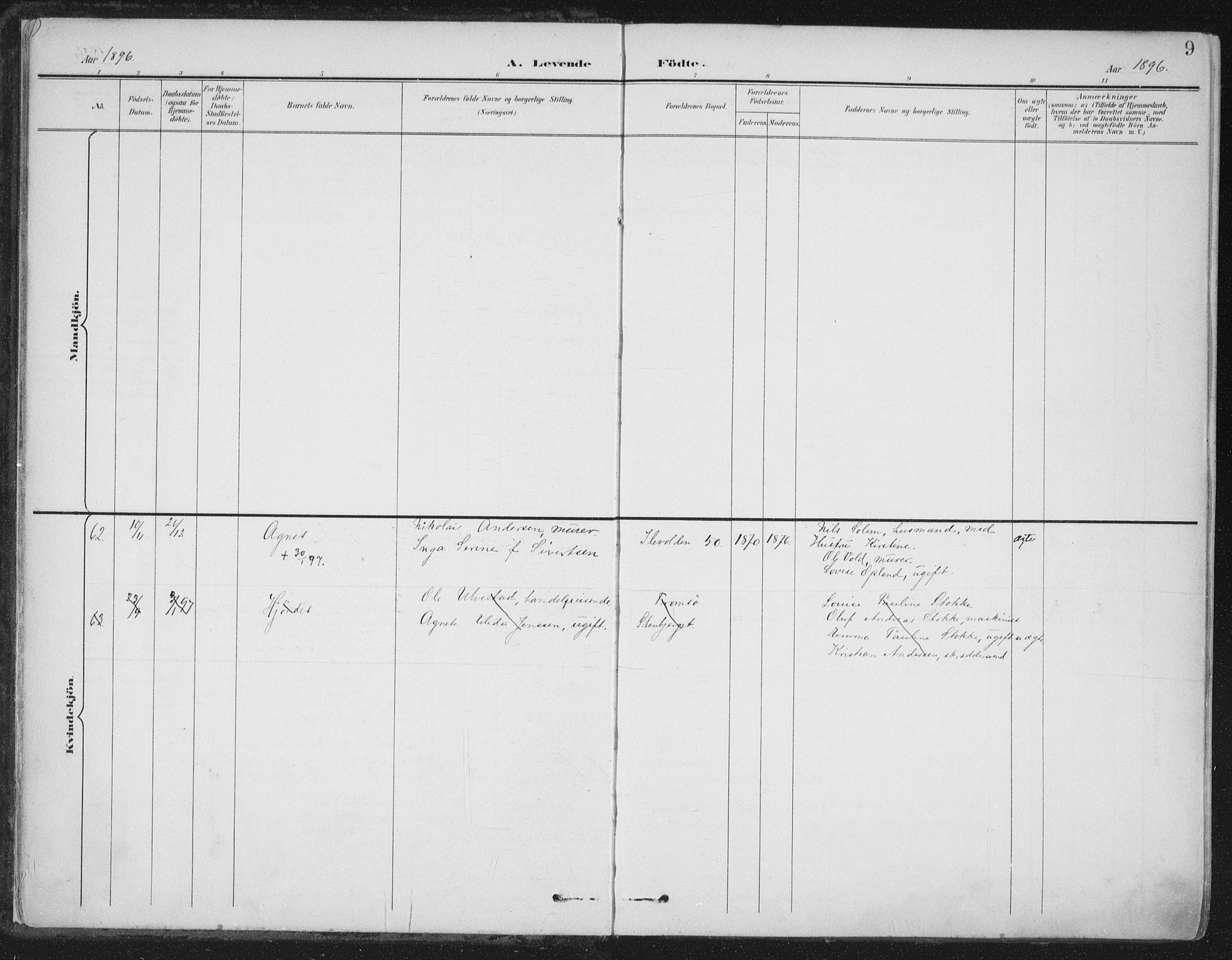 Ministerialprotokoller, klokkerbøker og fødselsregistre - Sør-Trøndelag, SAT/A-1456/603/L0167: Parish register (official) no. 603A06, 1896-1932, p. 9