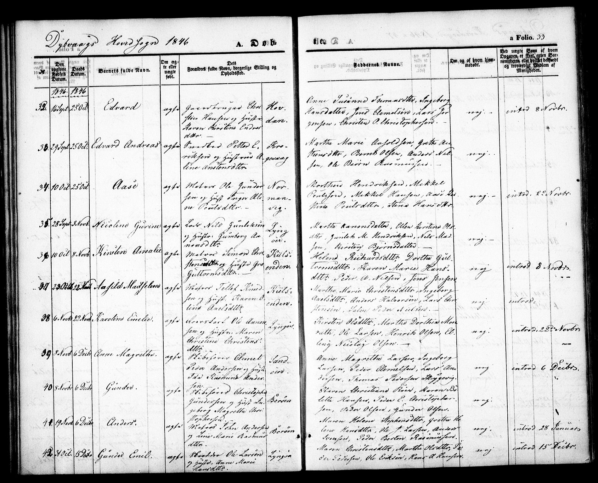 Dypvåg sokneprestkontor, AV/SAK-1111-0007/F/Fa/Faa/L0005: Parish register (official) no. A 5, 1841-1854, p. 33