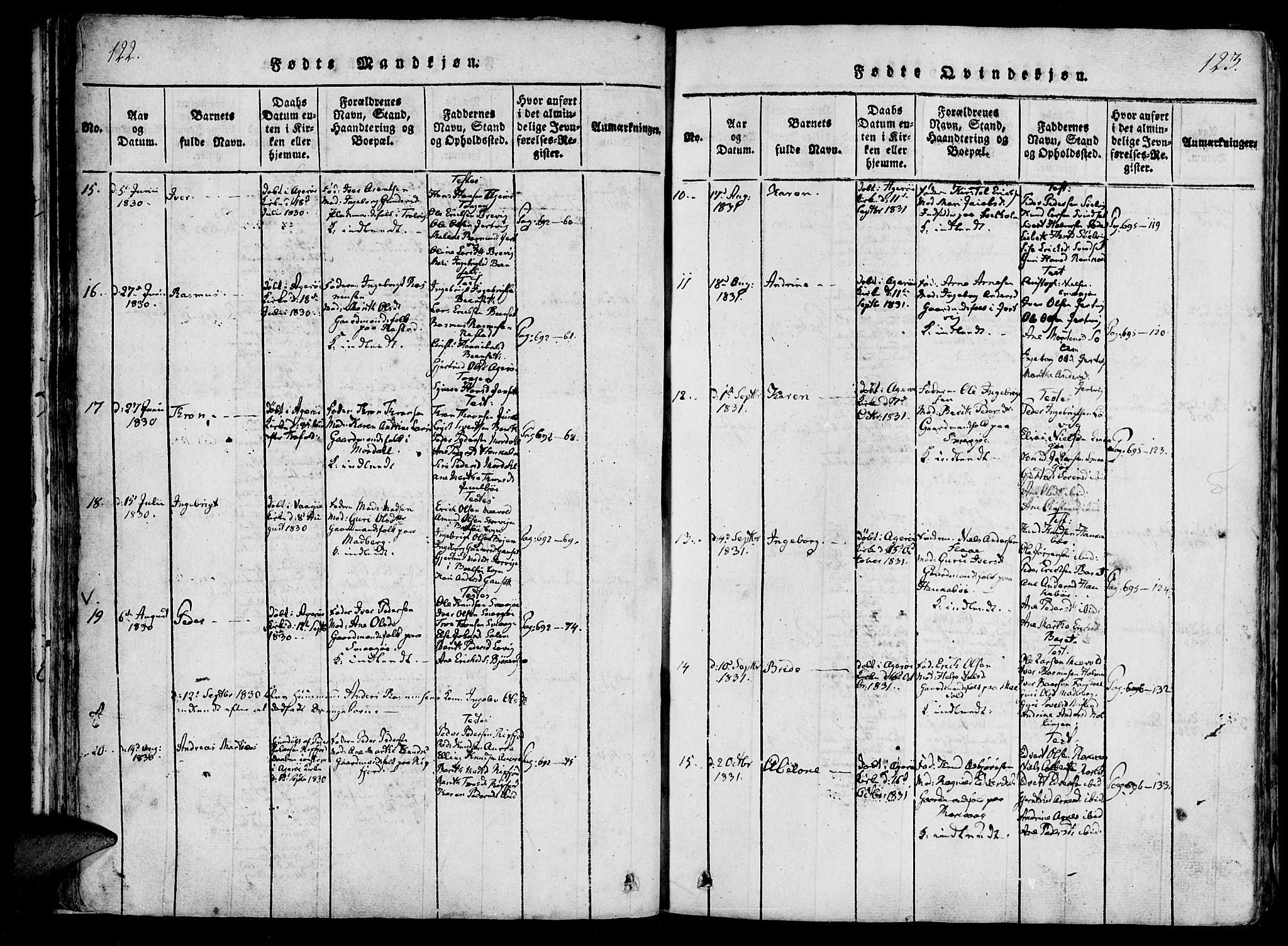 Ministerialprotokoller, klokkerbøker og fødselsregistre - Møre og Romsdal, AV/SAT-A-1454/560/L0718: Parish register (official) no. 560A02, 1817-1844, p. 122-123