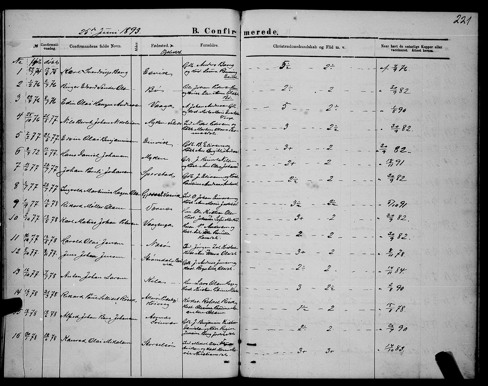 Ministerialprotokoller, klokkerbøker og fødselsregistre - Nordland, SAT/A-1459/841/L0620: Parish register (copy) no. 841C04, 1877-1896, p. 221