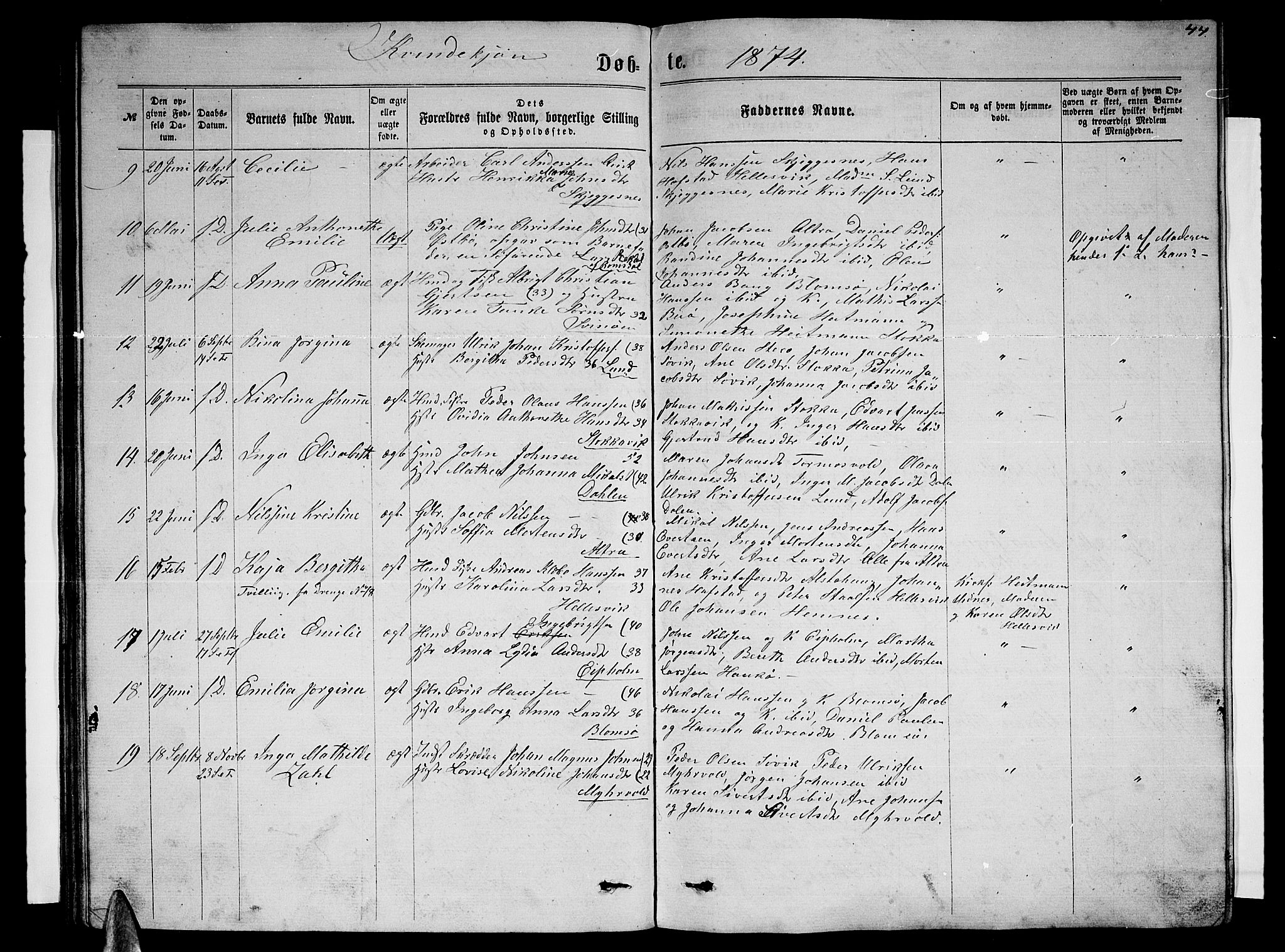 Ministerialprotokoller, klokkerbøker og fødselsregistre - Nordland, AV/SAT-A-1459/830/L0461: Parish register (copy) no. 830C03, 1866-1881, p. 44