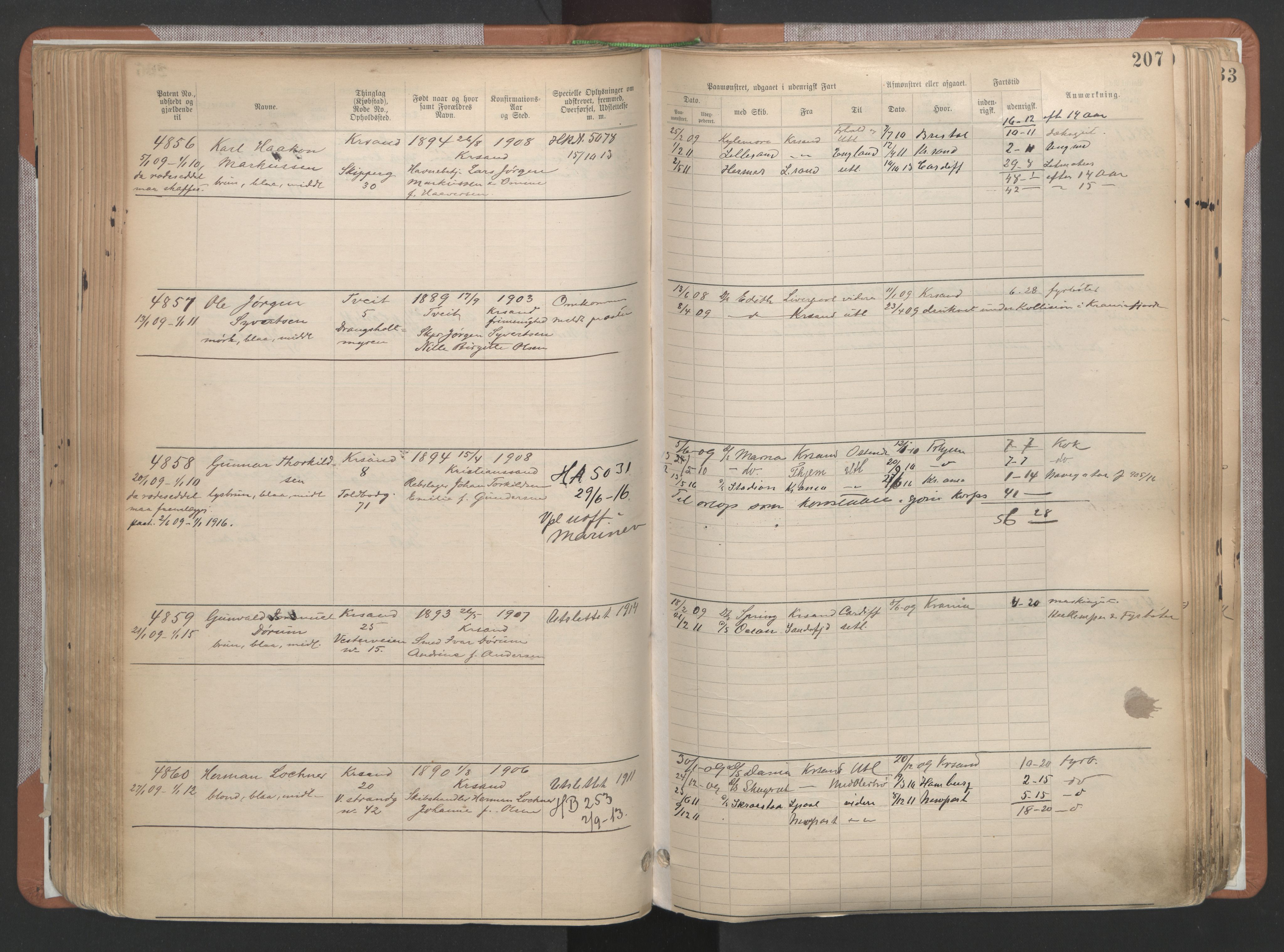 Kristiansand mønstringskrets, AV/SAK-2031-0015/F/Fa/L0007: Annotasjonsrulle nr 3831-6645, I-5, 1898-1920, p. 293