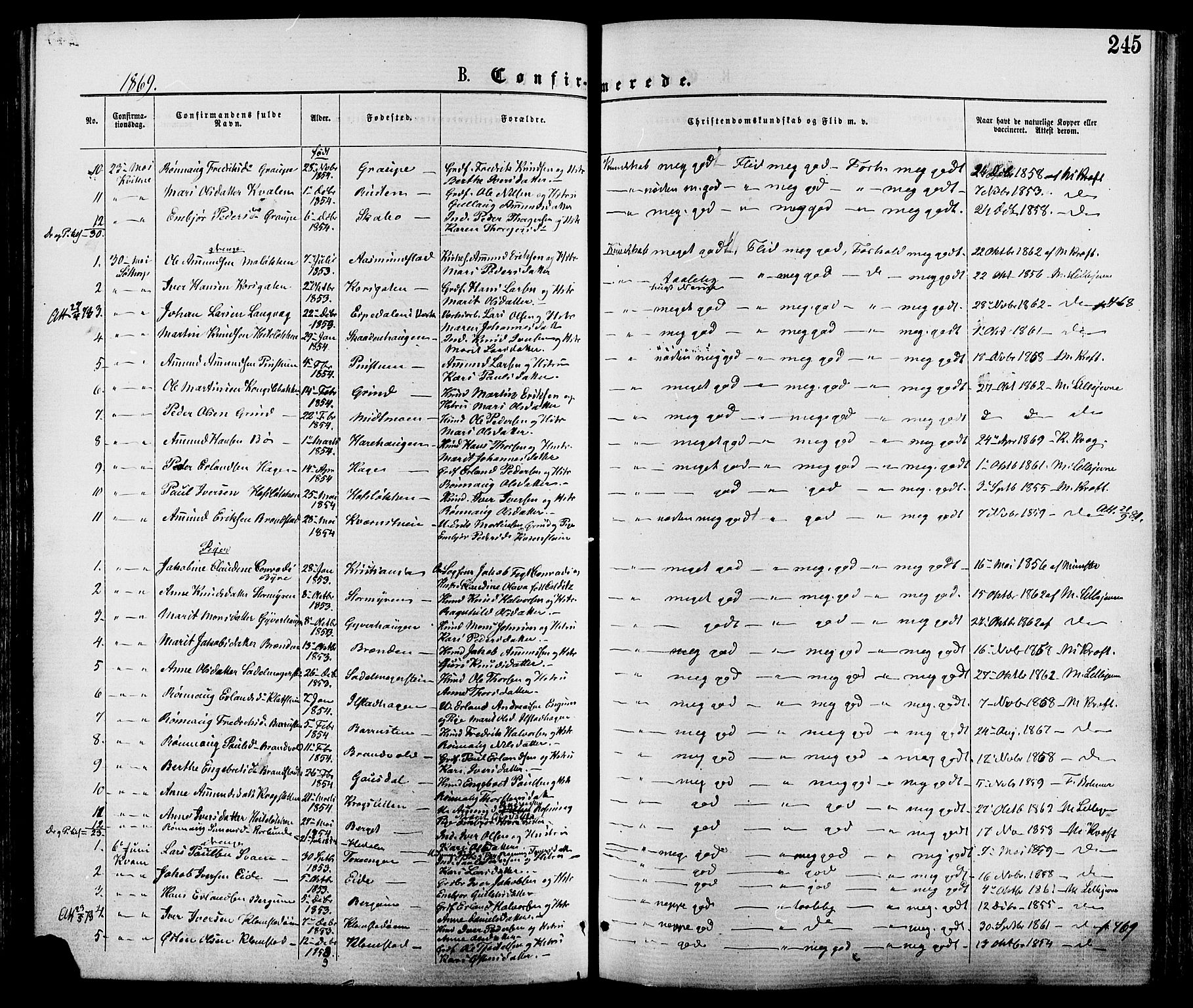 Nord-Fron prestekontor, SAH/PREST-080/H/Ha/Haa/L0002: Parish register (official) no. 2, 1865-1883, p. 245