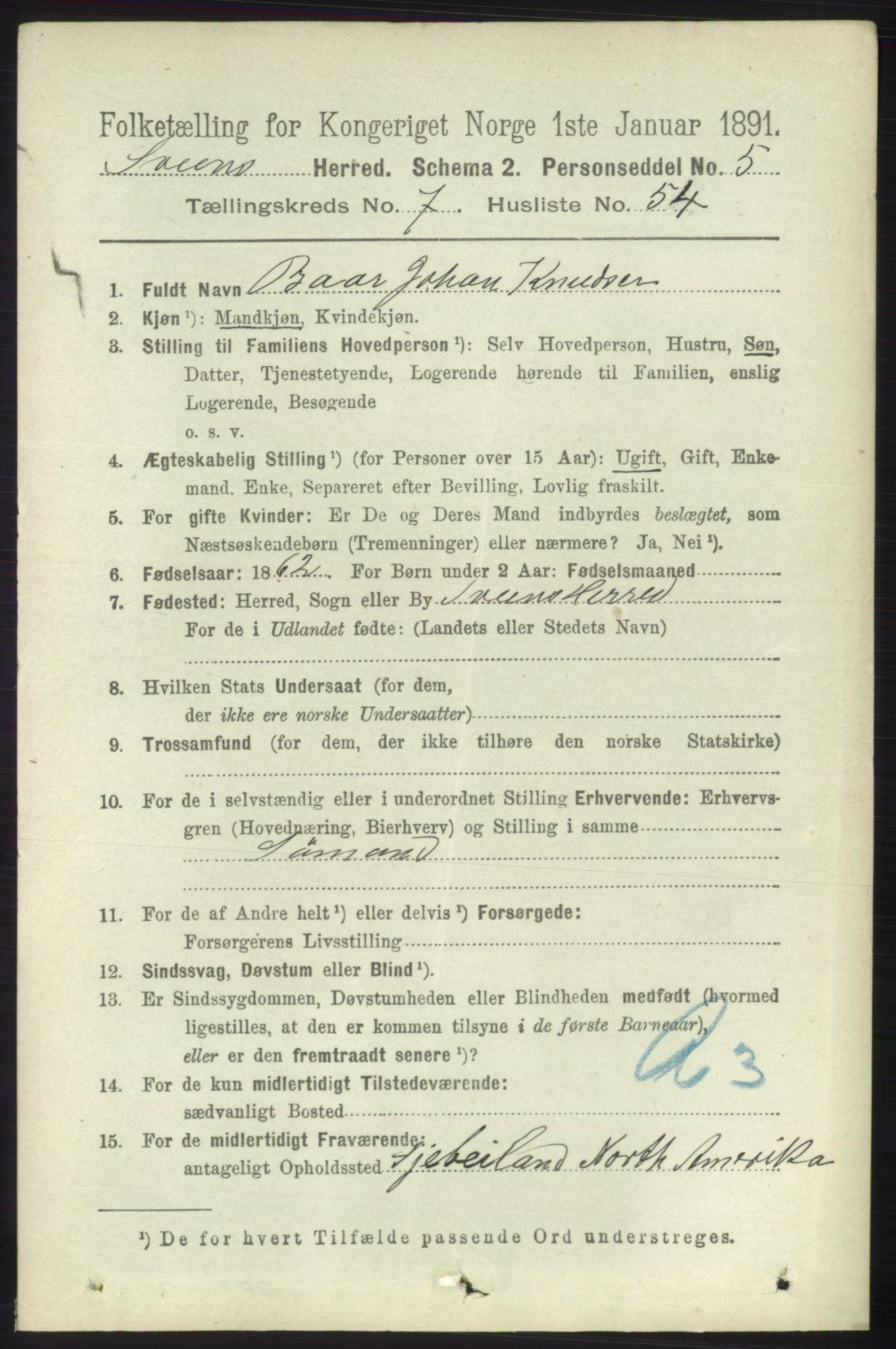 RA, 1891 census for 1216 Sveio, 1891, p. 2293