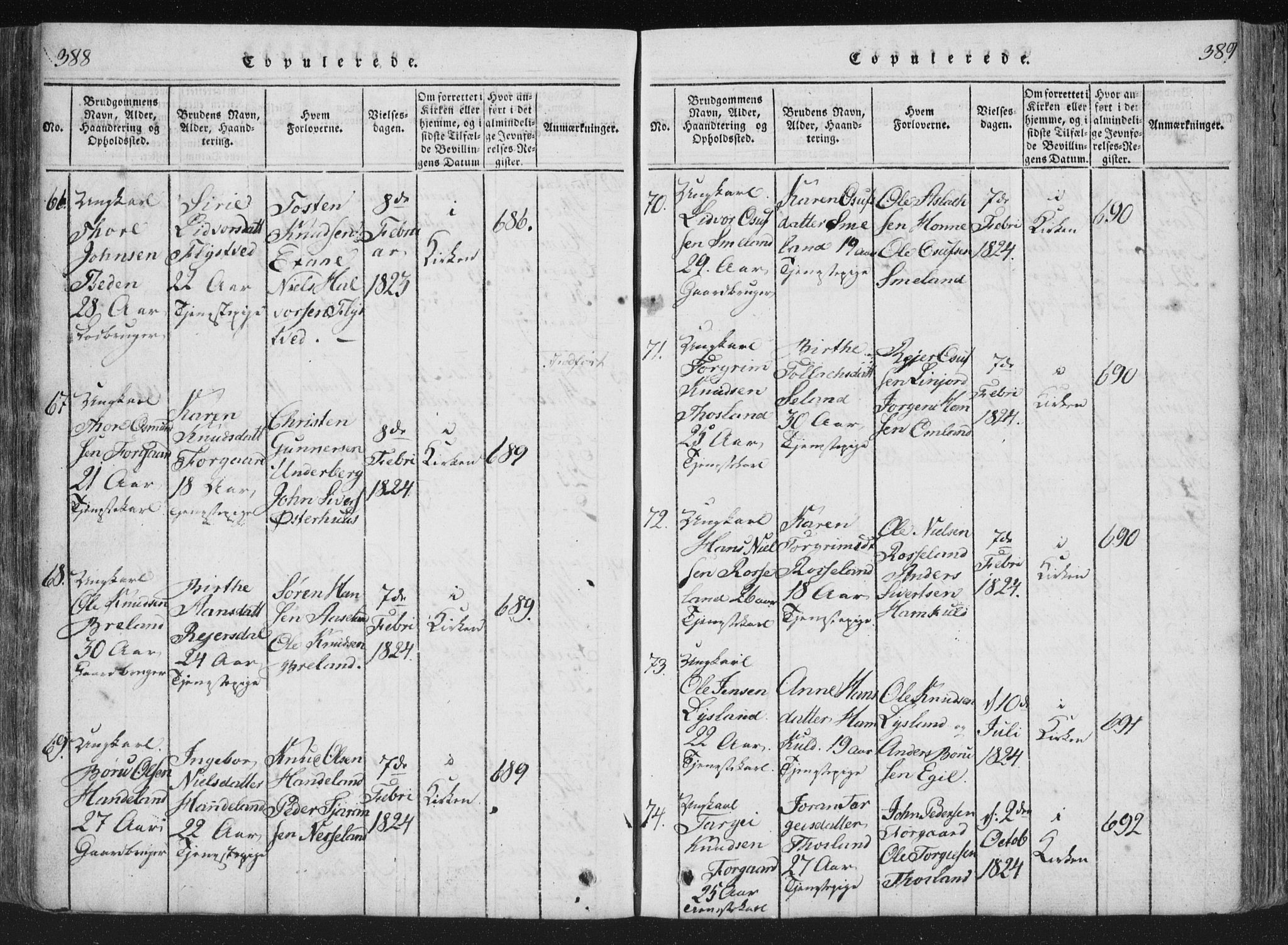 Åseral sokneprestkontor, SAK/1111-0051/F/Fa/L0001: Parish register (official) no. A 1, 1815-1853, p. 388-389