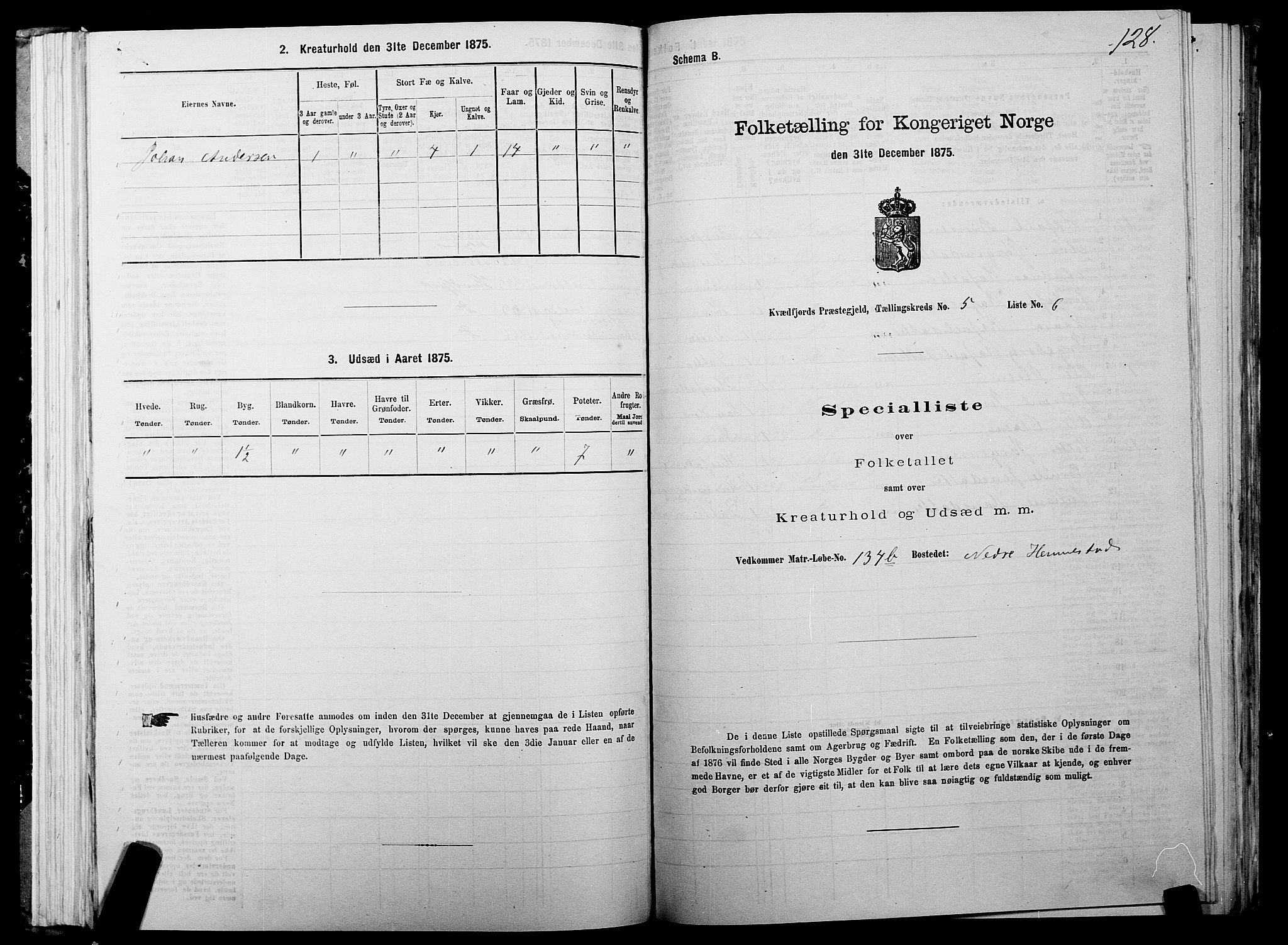 SATØ, 1875 census for 1911P Kvæfjord, 1875, p. 3128