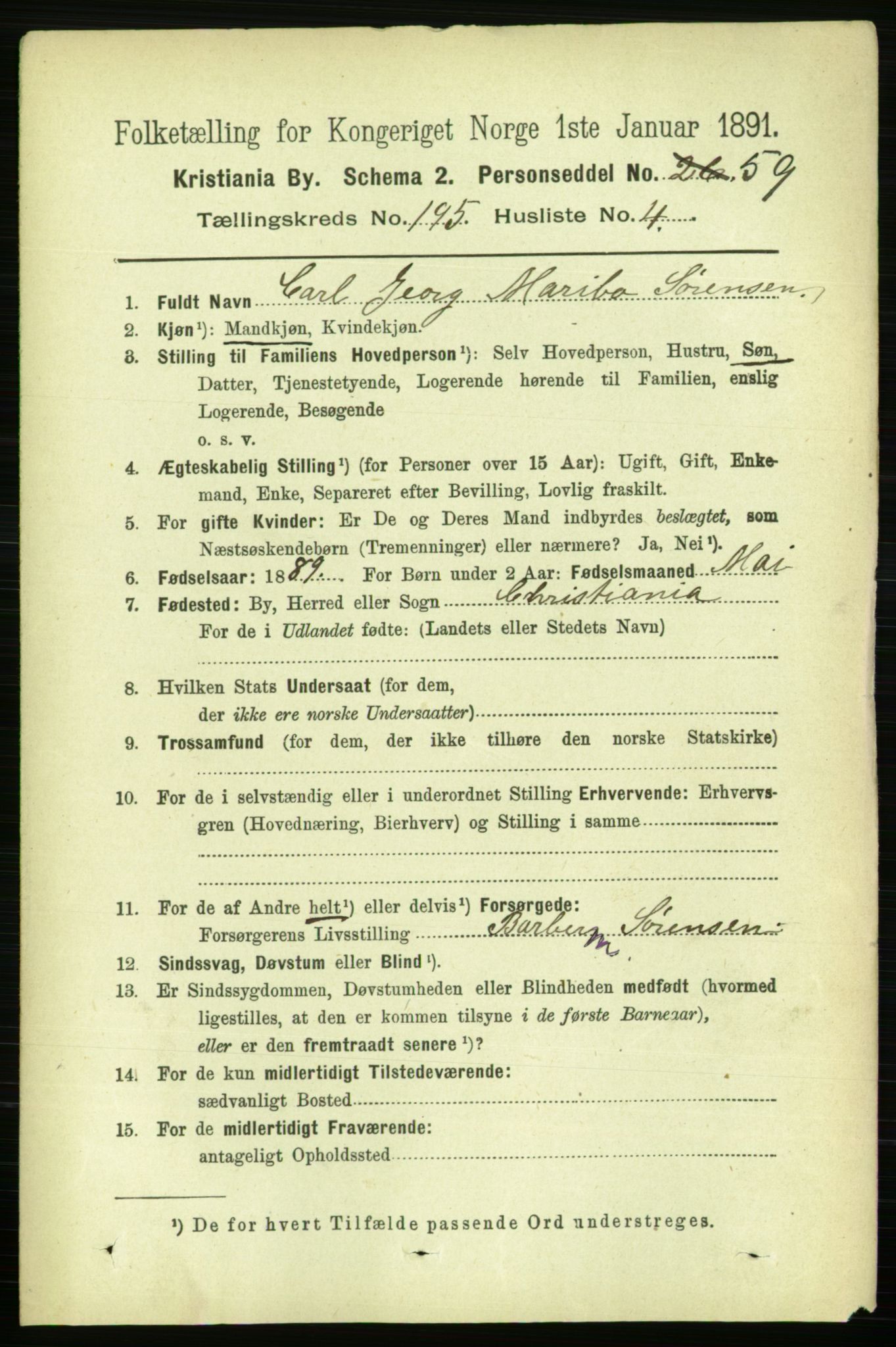 RA, 1891 census for 0301 Kristiania, 1891, p. 117580