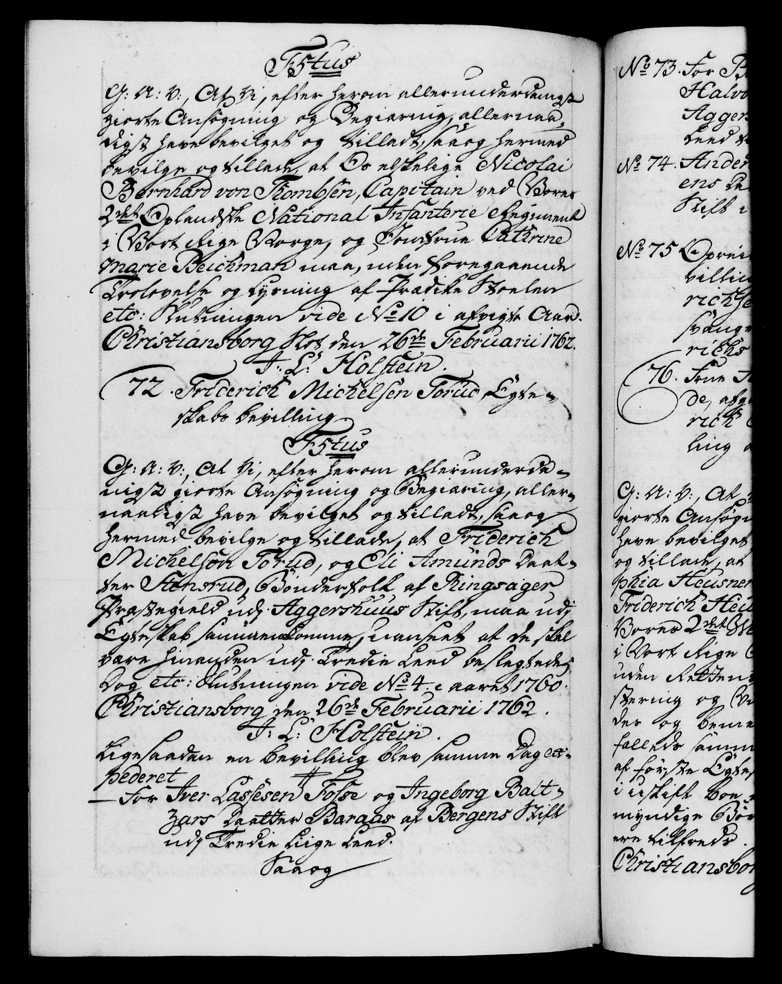 Danske Kanselli 1572-1799, AV/RA-EA-3023/F/Fc/Fca/Fcaa/L0041: Norske registre, 1760-1762, p. 657b