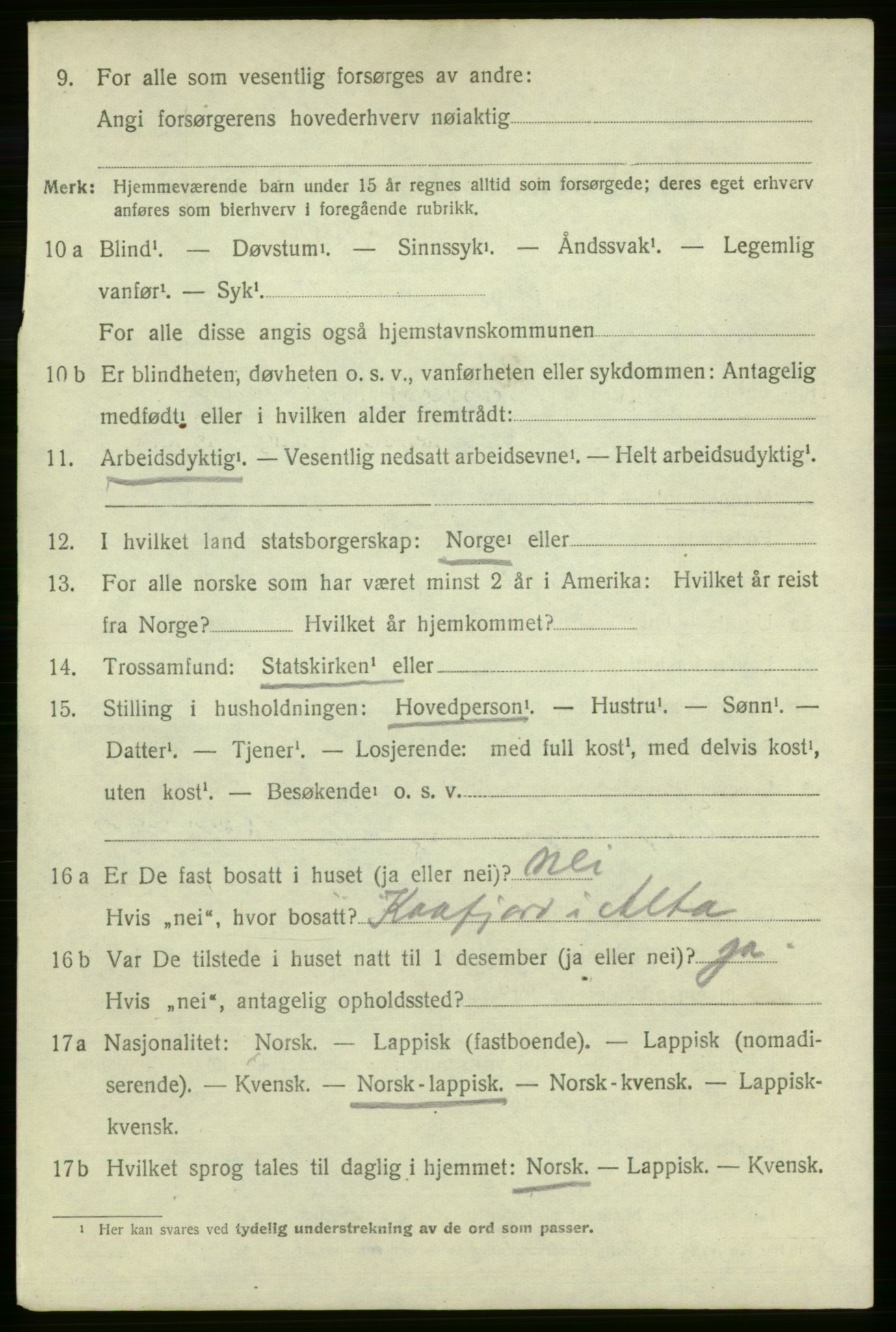 SATØ, 1920 census for Talvik, 1920, p. 4057